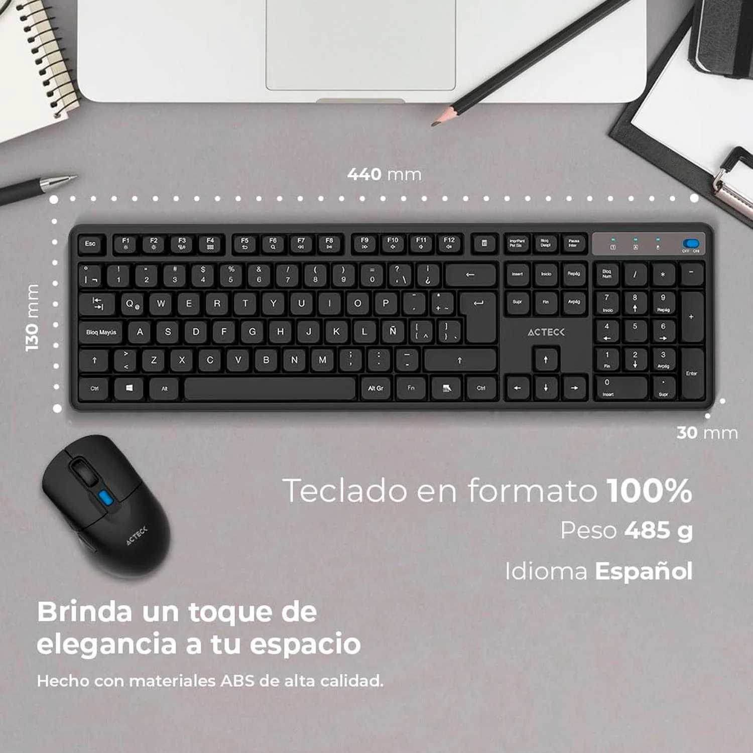 Kit Teclado y Mouse ACTECK CREATOR SILENT PRO MK474 Inalambrico USB-A Negro AC-943505 comodo y compacto - Image 4