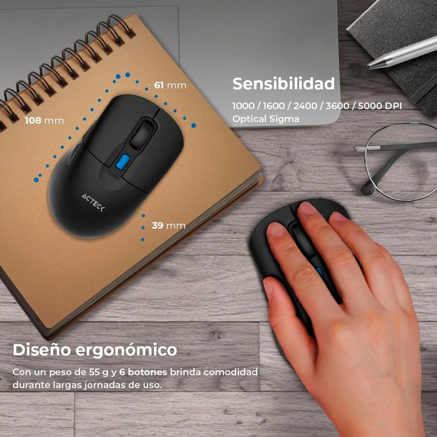 Kit Teclado y Mouse ACTECK CREATOR SILENT PRO MK474 Inalambrico USB-A Negro AC-943505 comodo y compacto - Image 5