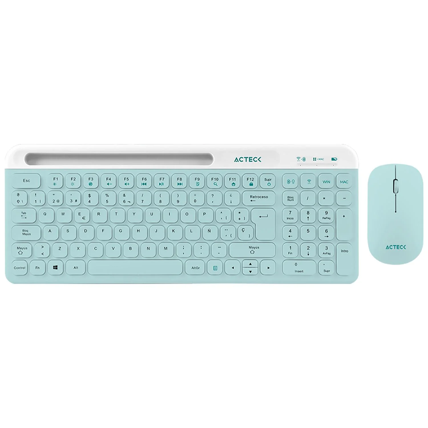 Kit Teclado y Mouse ACTECK CREATOR VIRTUOS SLIK MK720 Multidispositivo Inalambrico USB 2.4 MHz + BT 5.0 Tamaño 96% 4000dpi Tiffany AC-940153