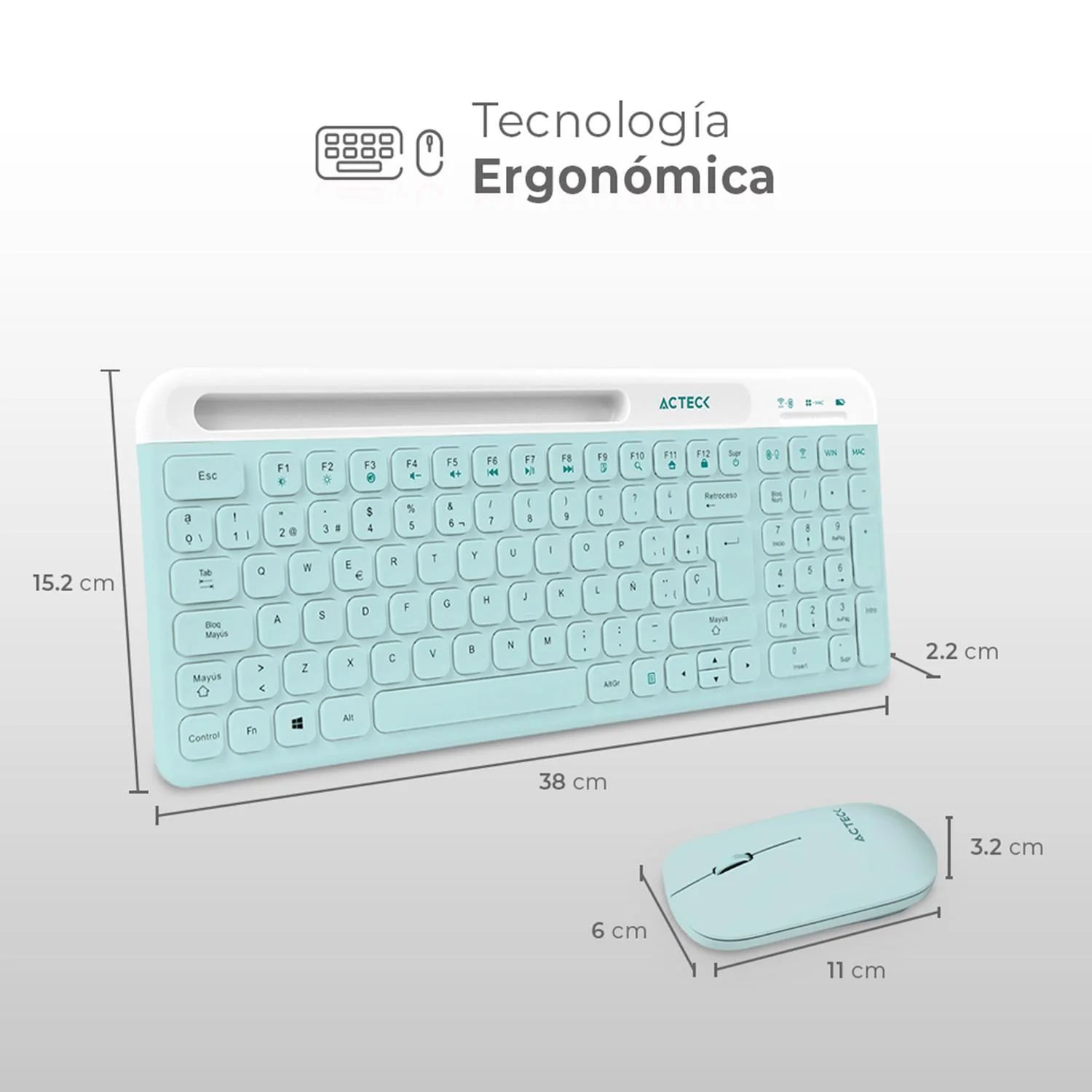 Kit Teclado y Mouse ACTECK CREATOR VIRTUOS SLIK MK720 Multidispositivo Inalambrico USB 2.4 MHz + BT 5.0 Tamaño 96% 4000dpi Tiffany AC-940153 - Image 5