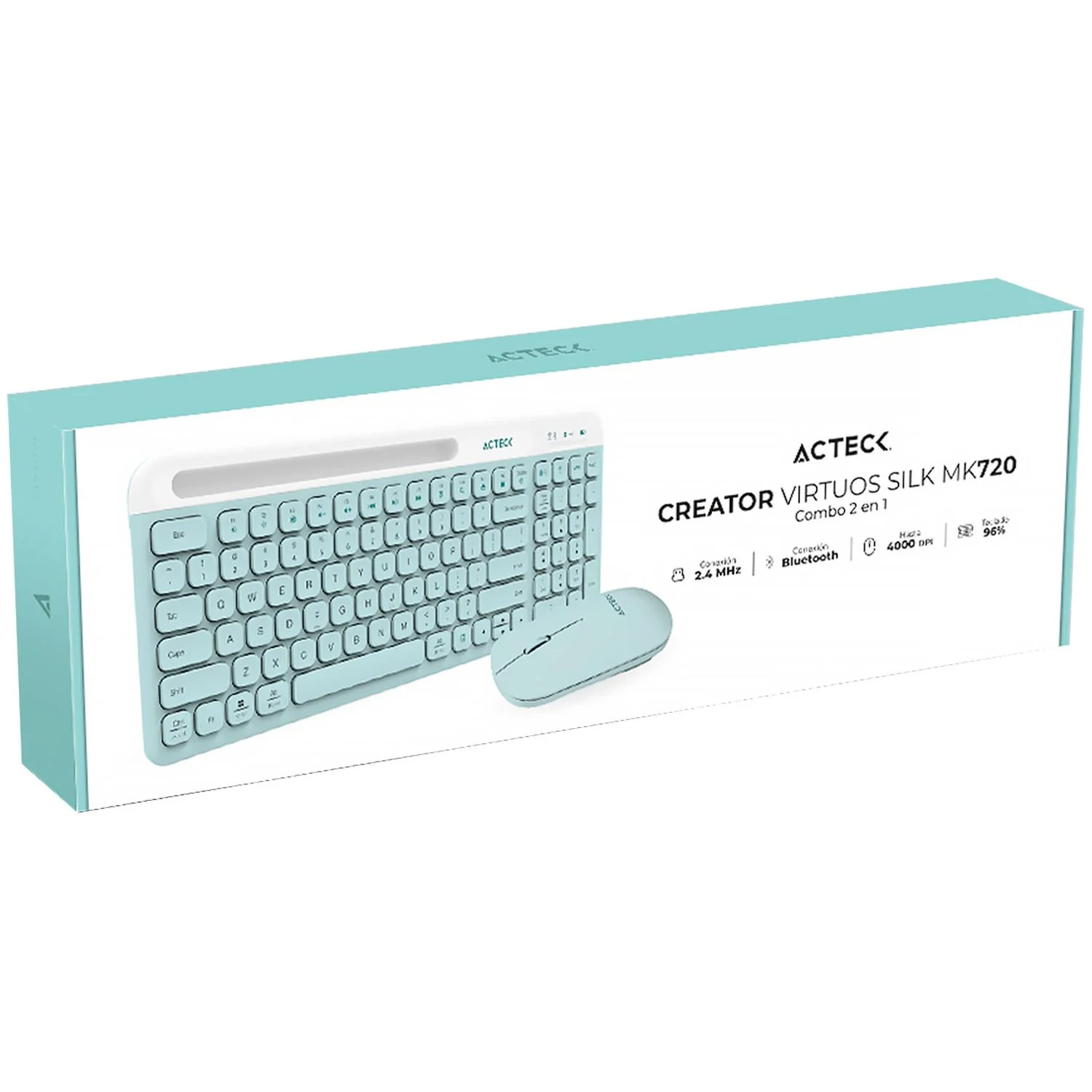 Kit Teclado y Mouse ACTECK CREATOR VIRTUOS SLIK MK720 Multidispositivo Inalambrico USB 2.4 MHz + BT 5.0 Tamaño 96% 4000dpi Tiffany AC-940153 - Image 6