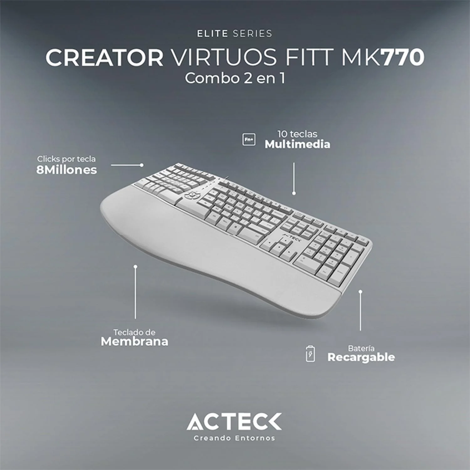 Kit Teclado y Mouse ACTECK VIRTUOS FITT MK770 Inalambrico USB-C Blanco AC-936255 - Image 5