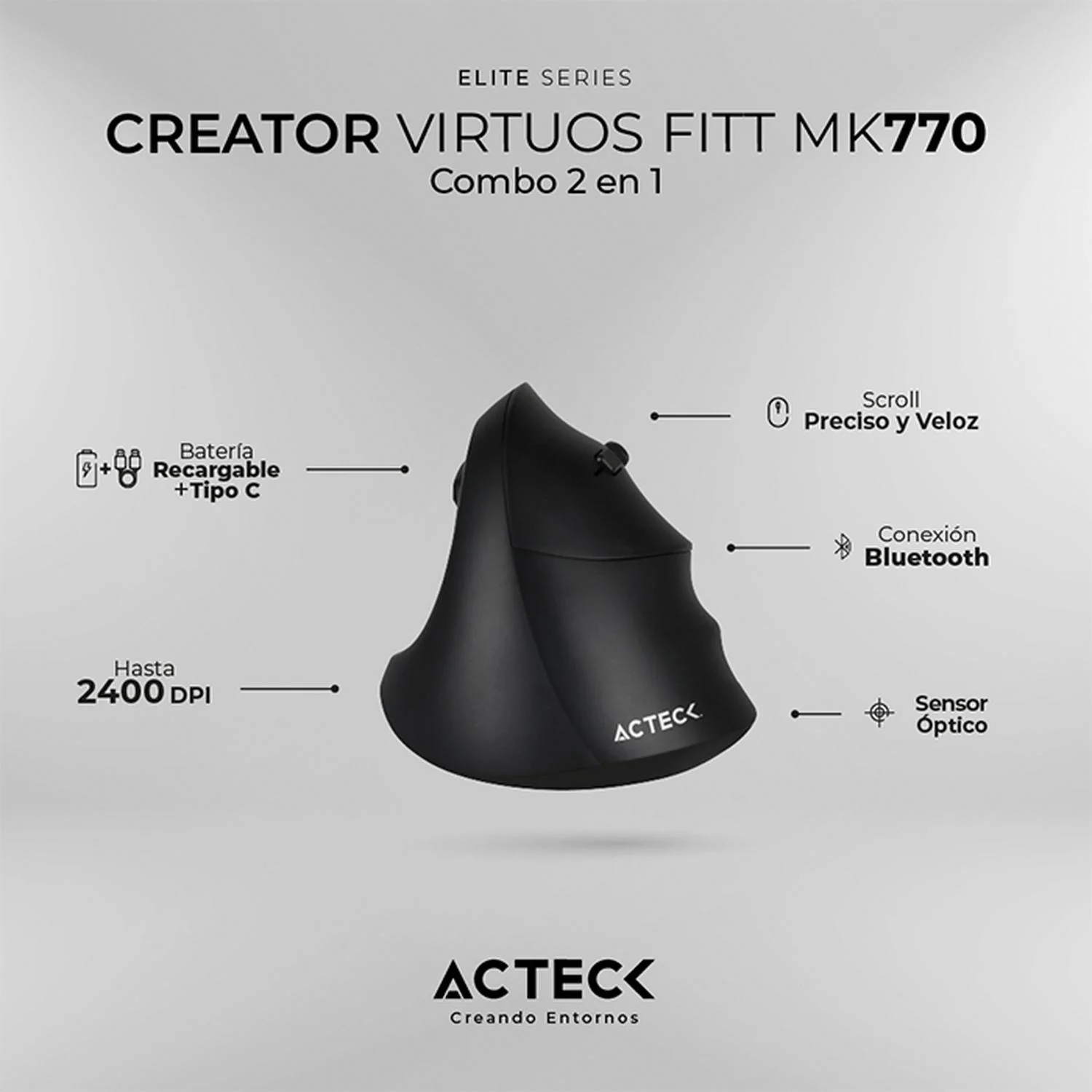 Kit Teclado y Mouse ACTECK VIRTUOS FITT MK770 Inalambrico USB-C Negro AC-936248 - Image 4