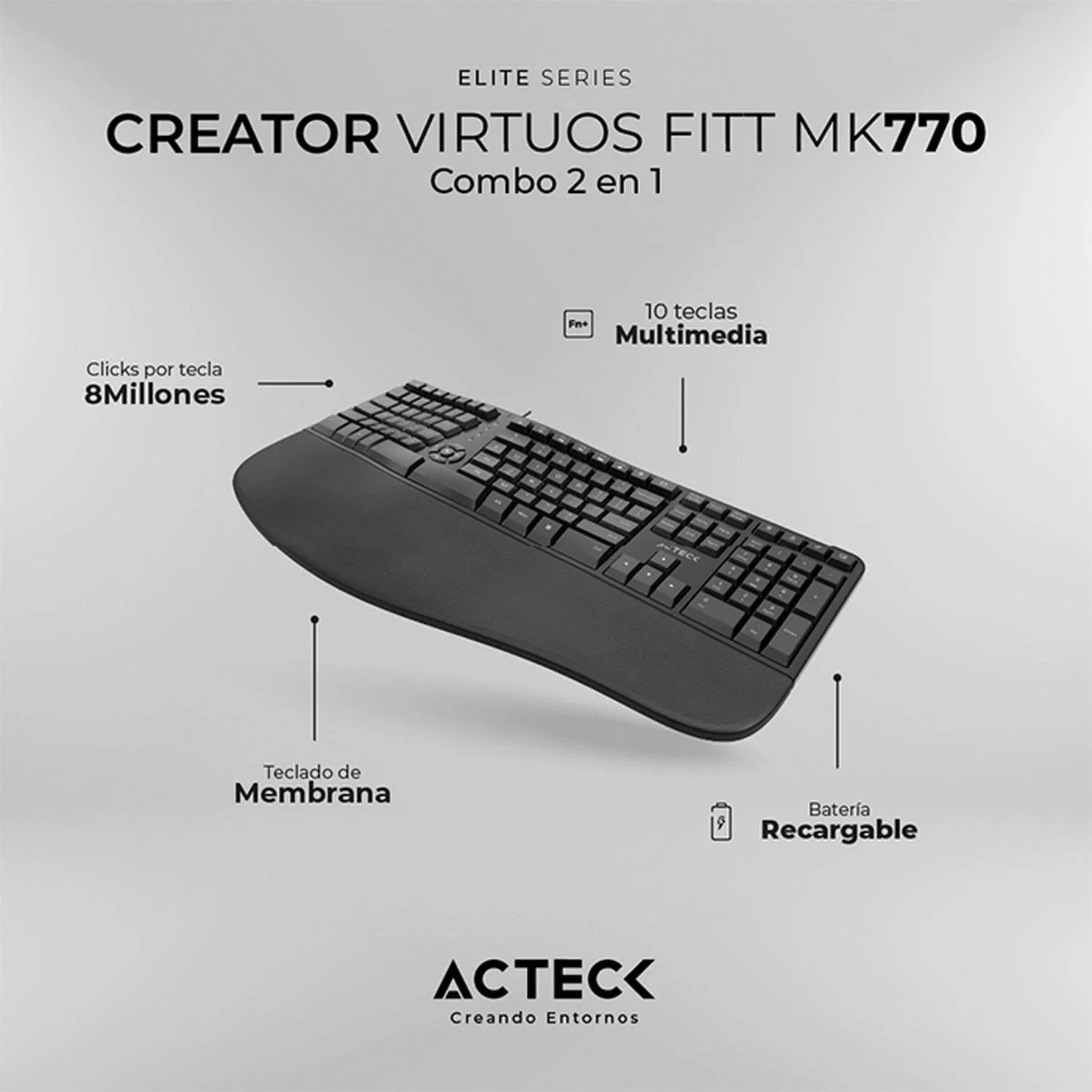 Kit Teclado y Mouse ACTECK VIRTUOS FITT MK770 Inalambrico USB-C Negro AC-936248 - Image 5