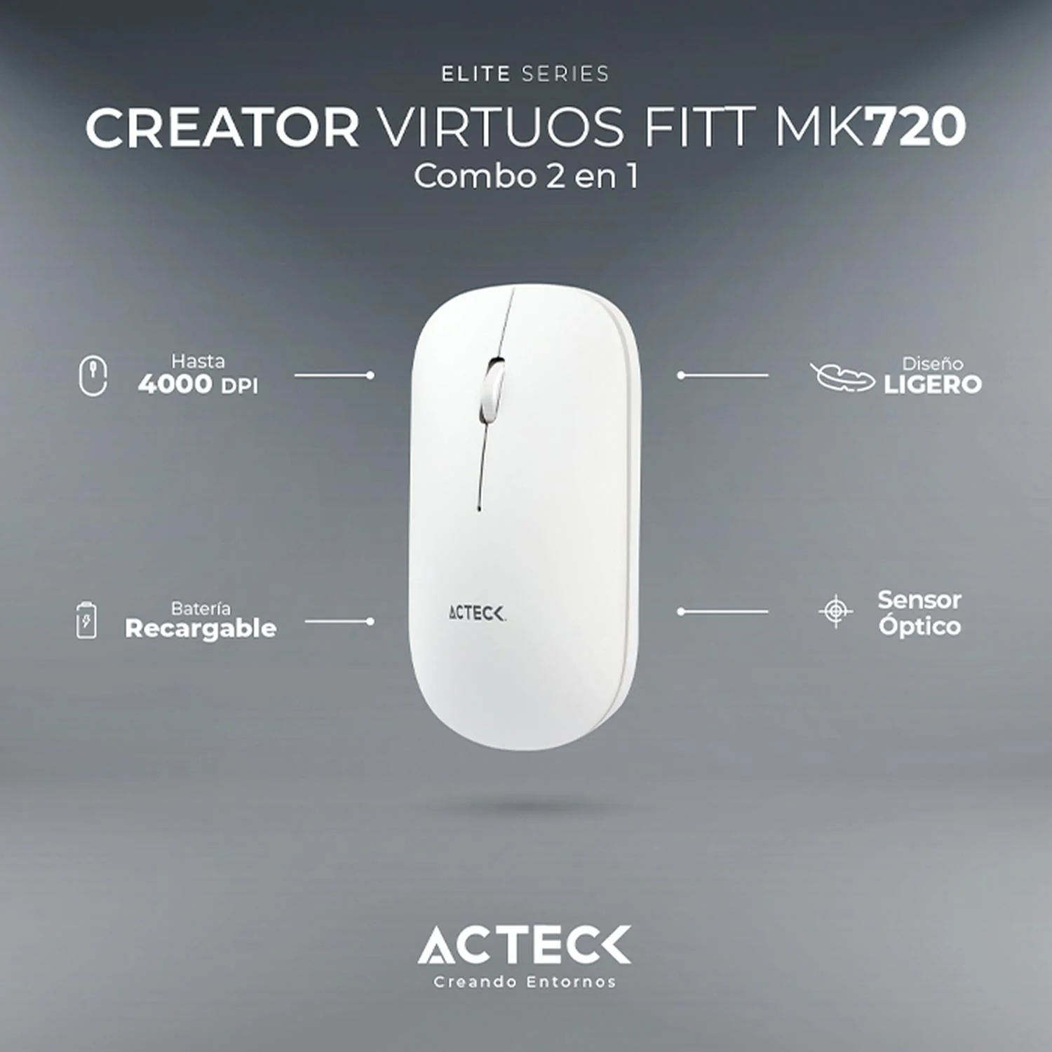 Kit Teclado y Mouse ACTECK VIRTUOS SILK MK720 Inalambrico USB-C Blanco AC-936262 - Image 4