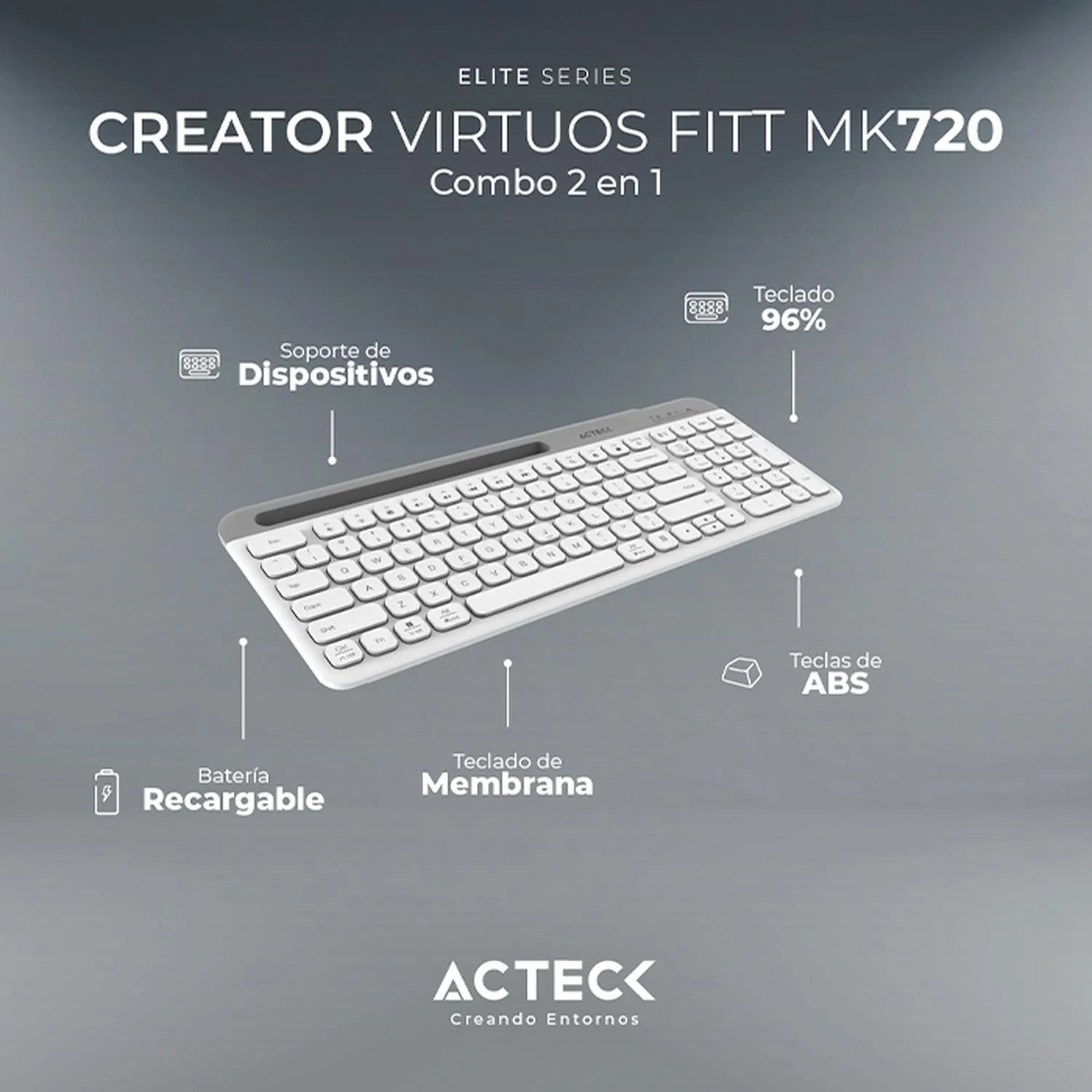 Kit Teclado y Mouse ACTECK VIRTUOS SILK MK720 Inalambrico USB-C Blanco AC-936262 - Image 5