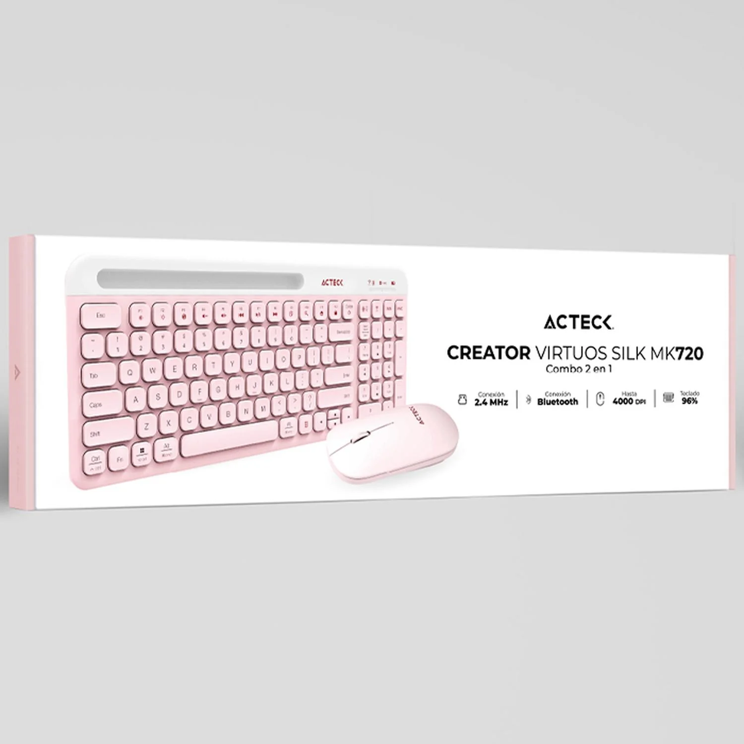 Kit Teclado y Mouse ACTECK VIRTUOS SILK MK720 Inalambrico USB-C Rosa AC-936279 - Image 6