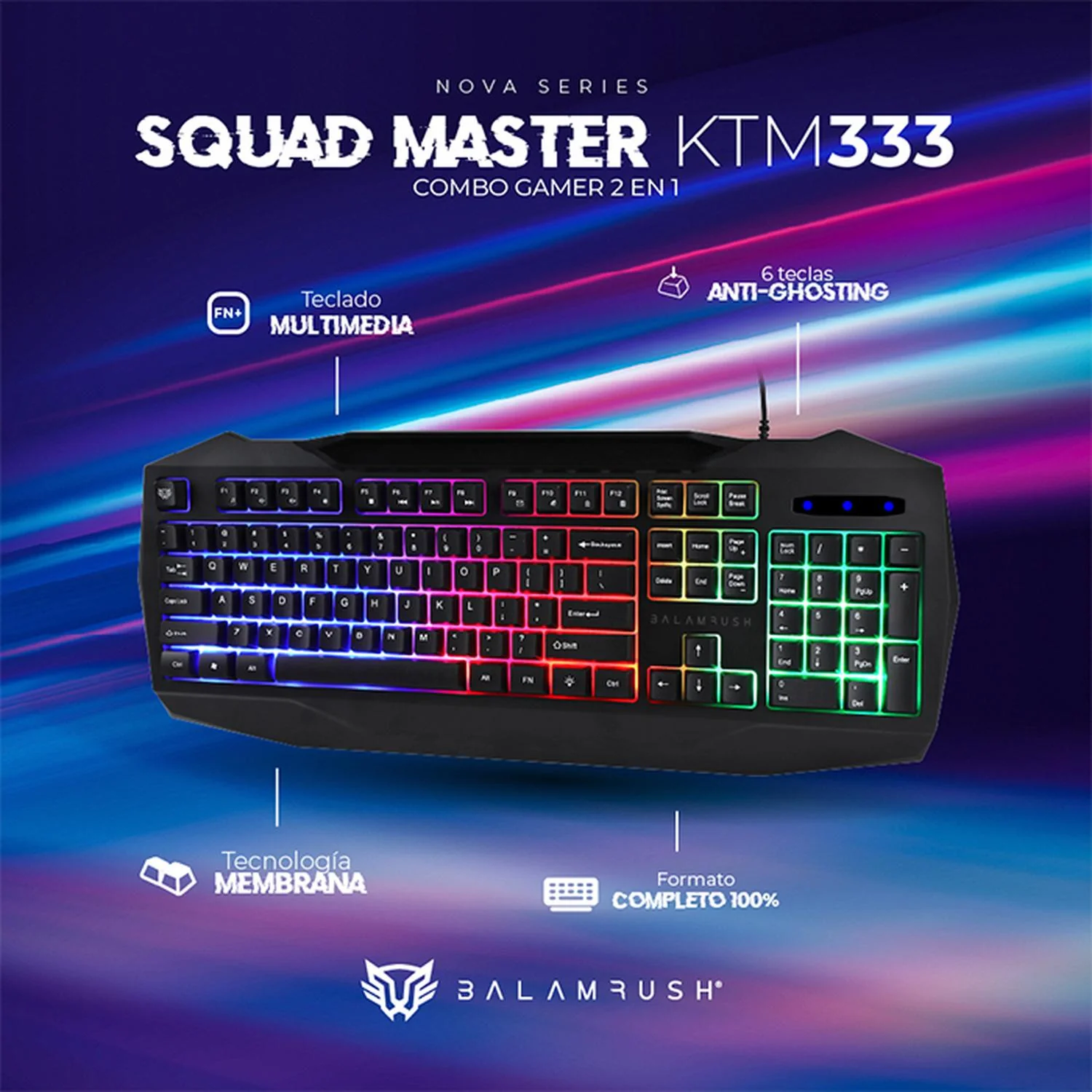 Kit Teclado y Mouse Gamer BALAM RUSH SQUAD MASTER KTM333 Alambrico USB LED Negro BR-936293 - Image 3