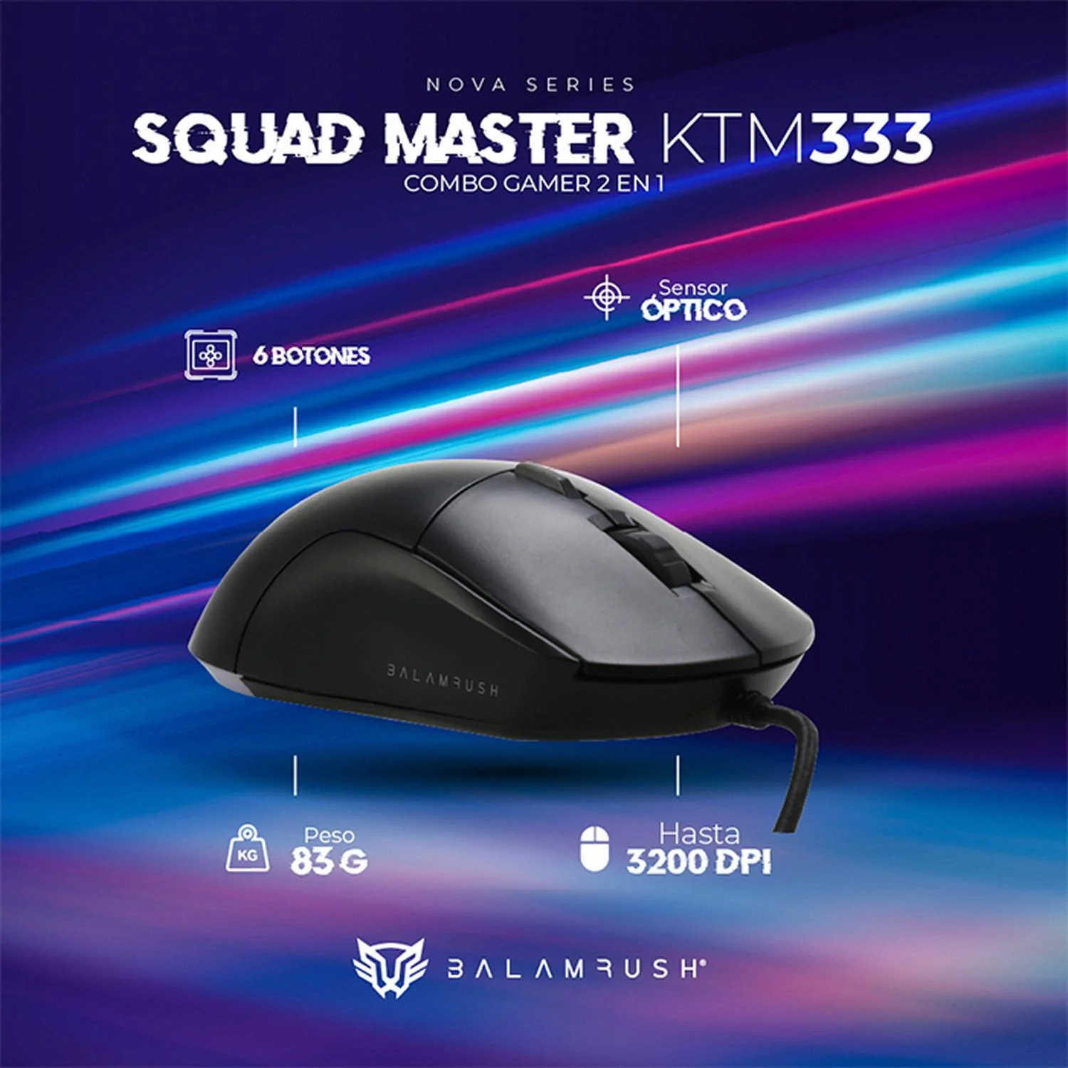 Kit Teclado y Mouse Gamer BALAM RUSH SQUAD MASTER KTM333 Alambrico USB LED Negro BR-936293 - Image 4