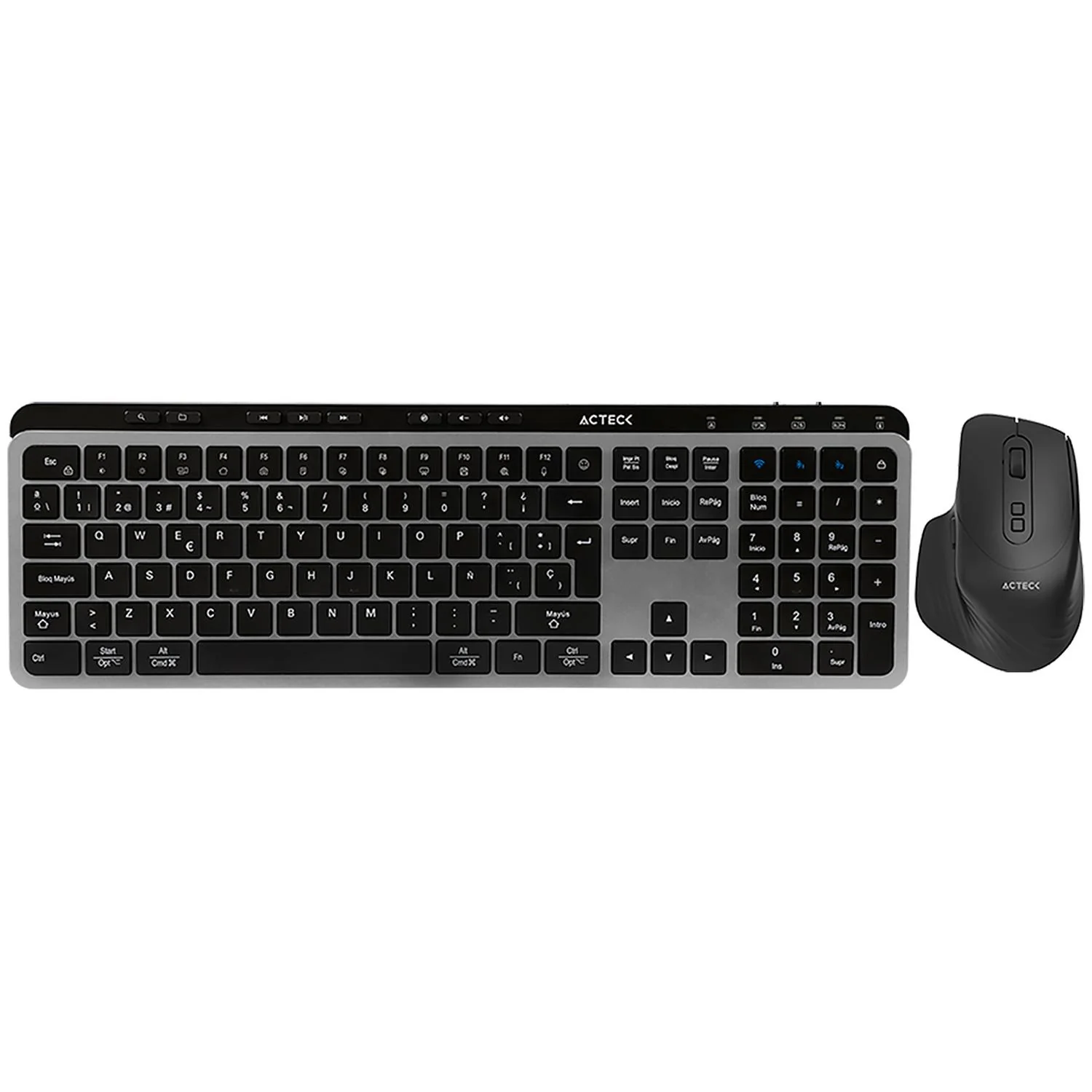 Kit Teclado y Mouse Multidispositivo ACTECK CREATOR KREA MK755 Ergonomico Inalambrico USB 2.4GHz + BT 5.0 2000dpi Negro/Gris AC-940160
