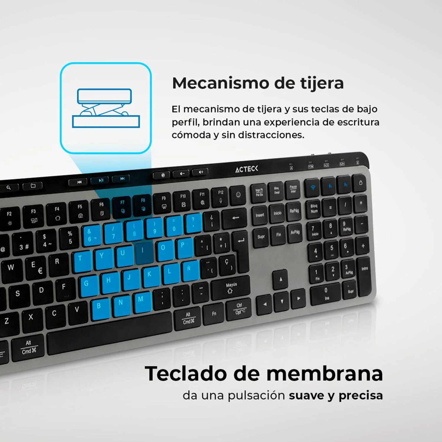 Kit Teclado y Mouse Multidispositivo ACTECK CREATOR KREA MK755 Ergonomico Inalambrico USB 2.4GHz + BT 5.0 2000dpi Negro/Gris AC-940160 - Image 2