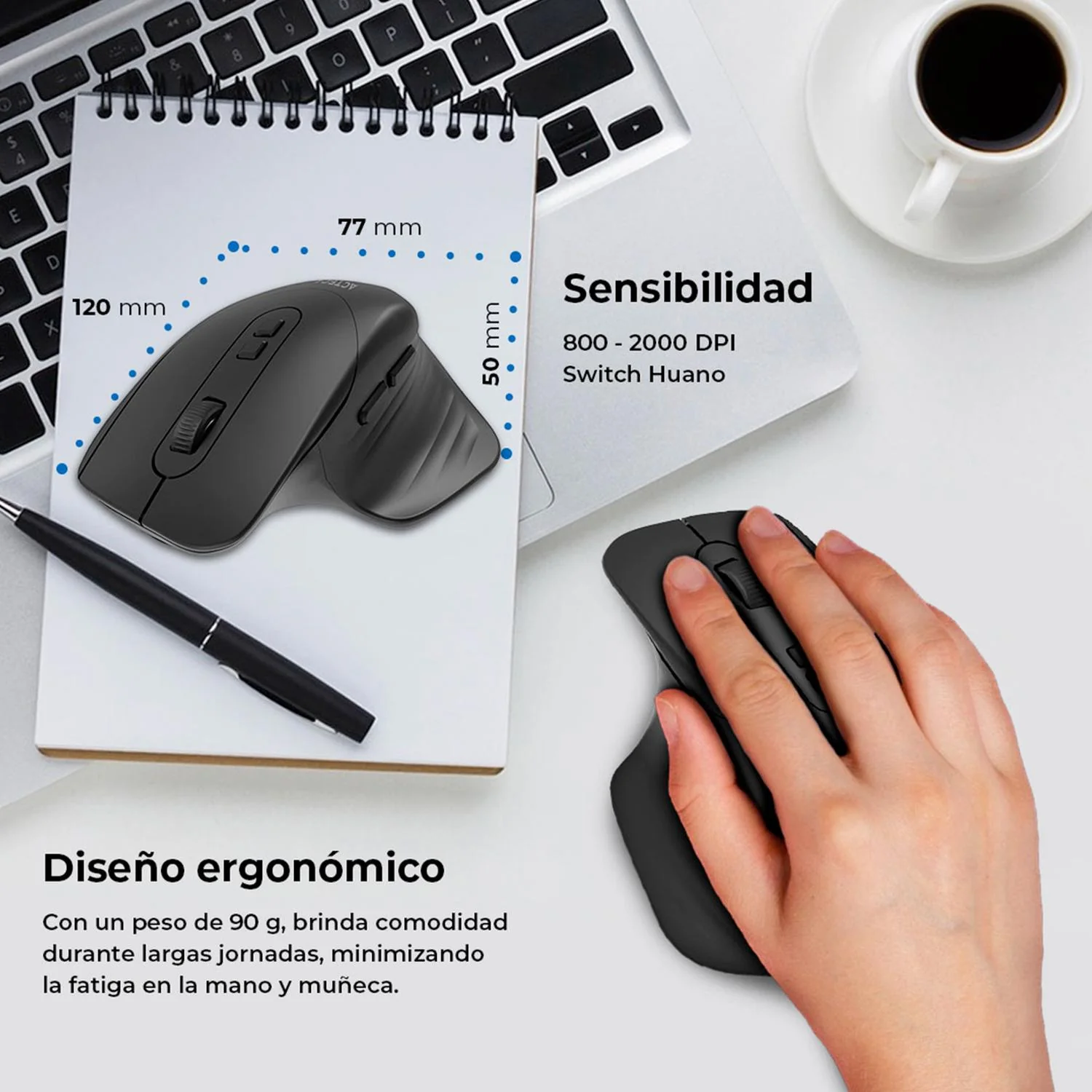 Kit Teclado y Mouse Multidispositivo ACTECK CREATOR KREA MK755 Ergonomico Inalambrico USB 2.4GHz + BT 5.0 2000dpi Negro/Gris AC-940160 - Image 4