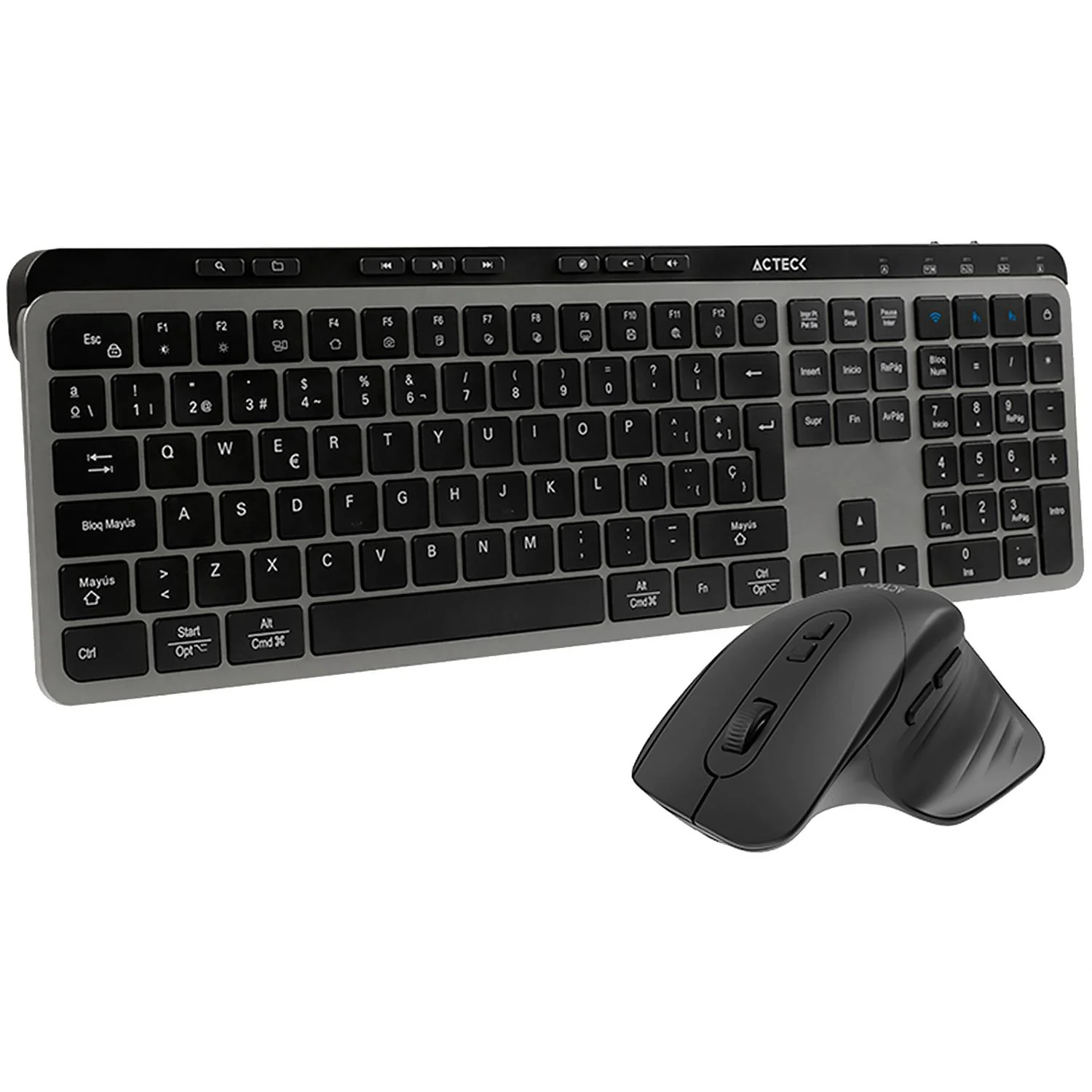 Kit Teclado y Mouse Multidispositivo ACTECK CREATOR KREA MK755 Ergonomico Inalambrico USB 2.4GHz + BT 5.0 2000dpi Negro/Gris AC-940160 - Image 6