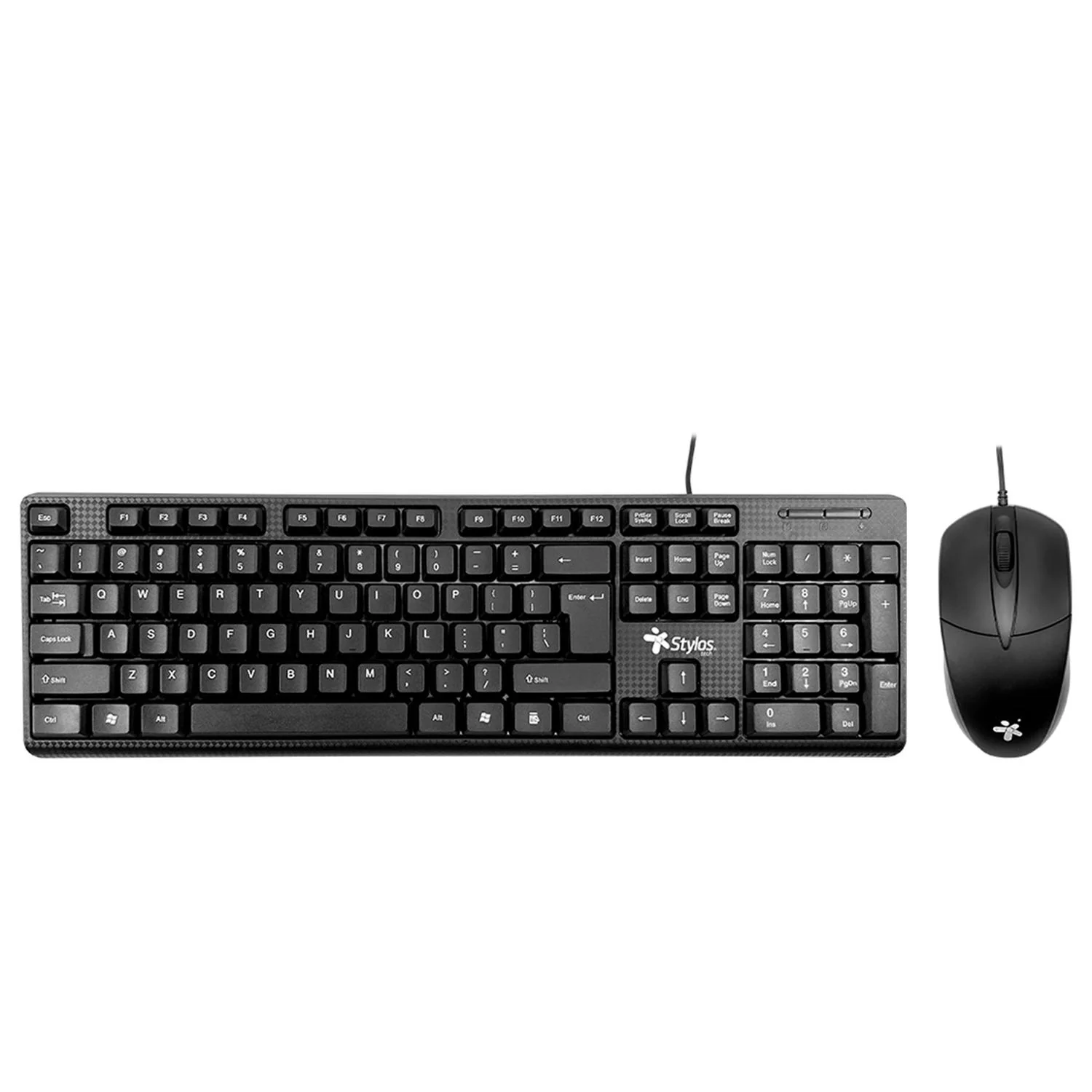 Kit Teclado y Mouse STYLOS Ergonomico Español Alambrico USB Negro STPKTM4B comodo y compacto