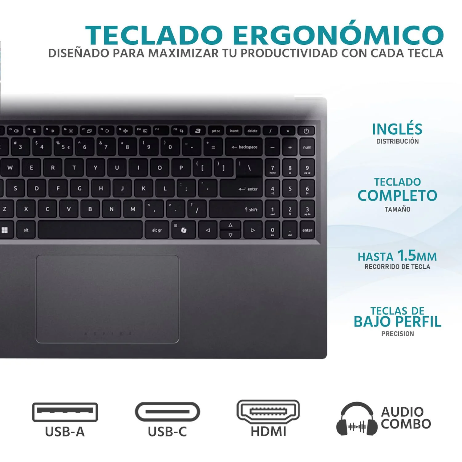 Laptop ACER Aspire Go 15 Intel Core i5 1334U 16GB RAM 256GB SSD 15.3" Windows 11 Home Teclado en Ingles + Mochila - Image 4