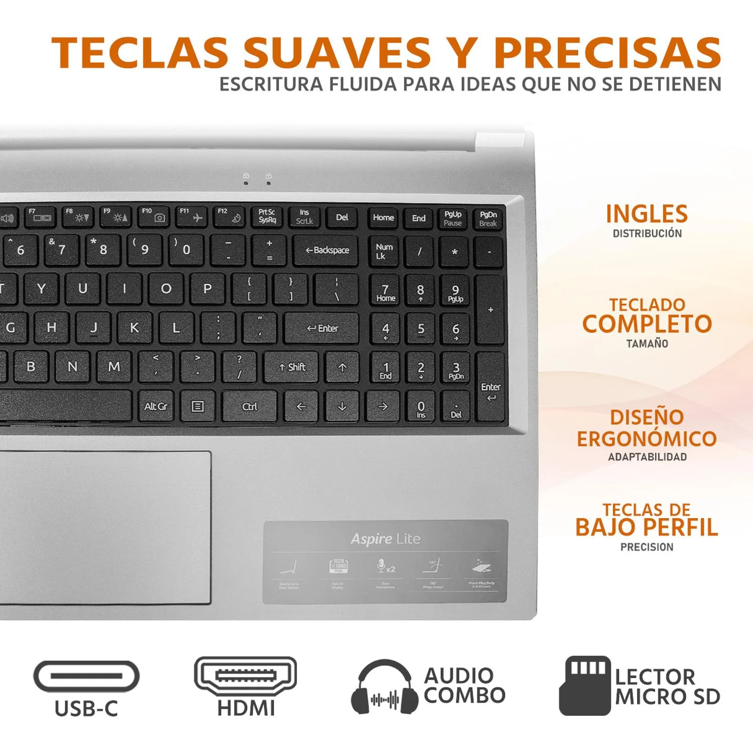 Laptop ACER Aspire Lite 15 AMD Ryzen 5 7430U 16GB 512GB SSD 15.6” Full HD W11 Plata Teclado Ingles Mouse DXT Ideal para Trabajo y Multitarea - Image 4