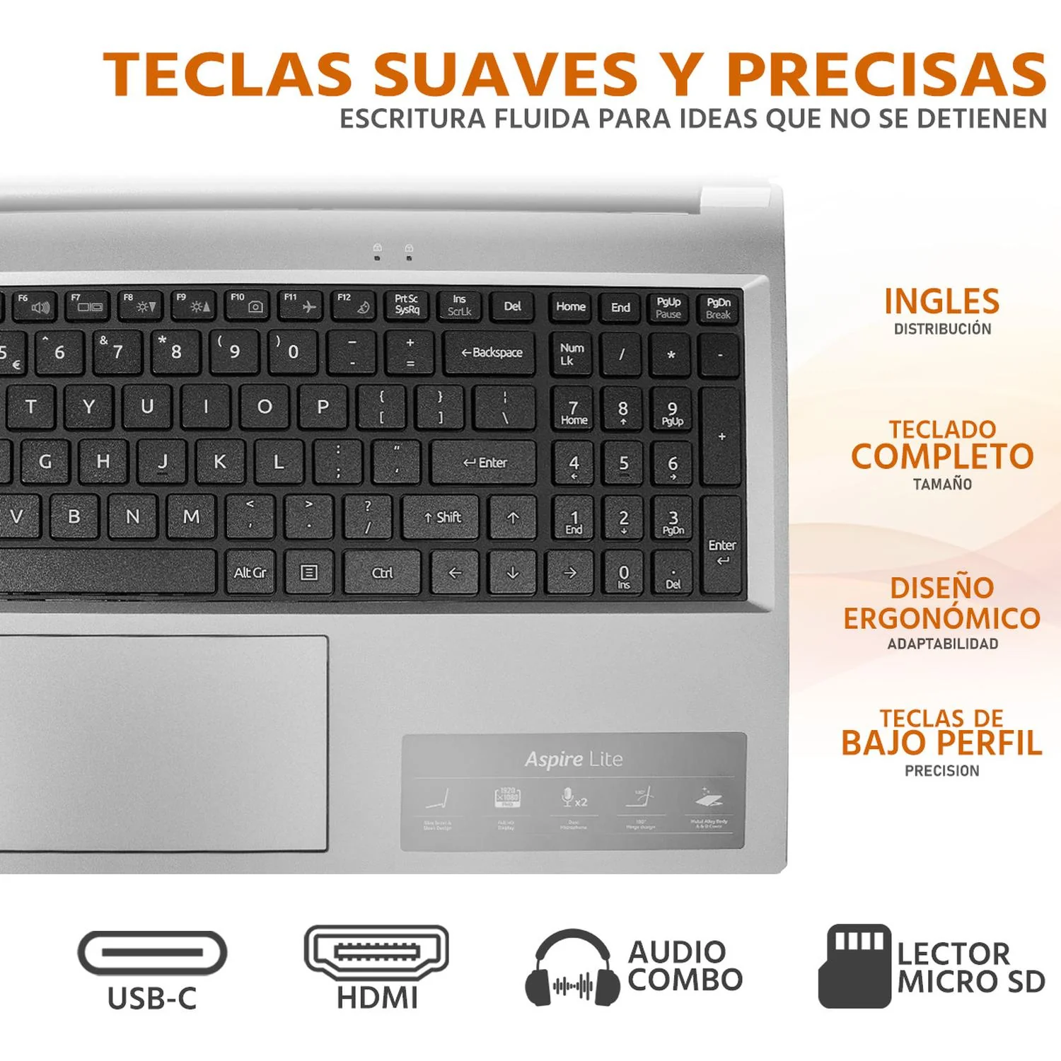Laptop ACER Aspire Lite 15 AMD Ryzen 5 7430U 32GB 512GB SSD 15.6” Full HD W11H Plata Teclado Ingles Mouse DXT Ideal para Trabajo y Multitarea - Image 4