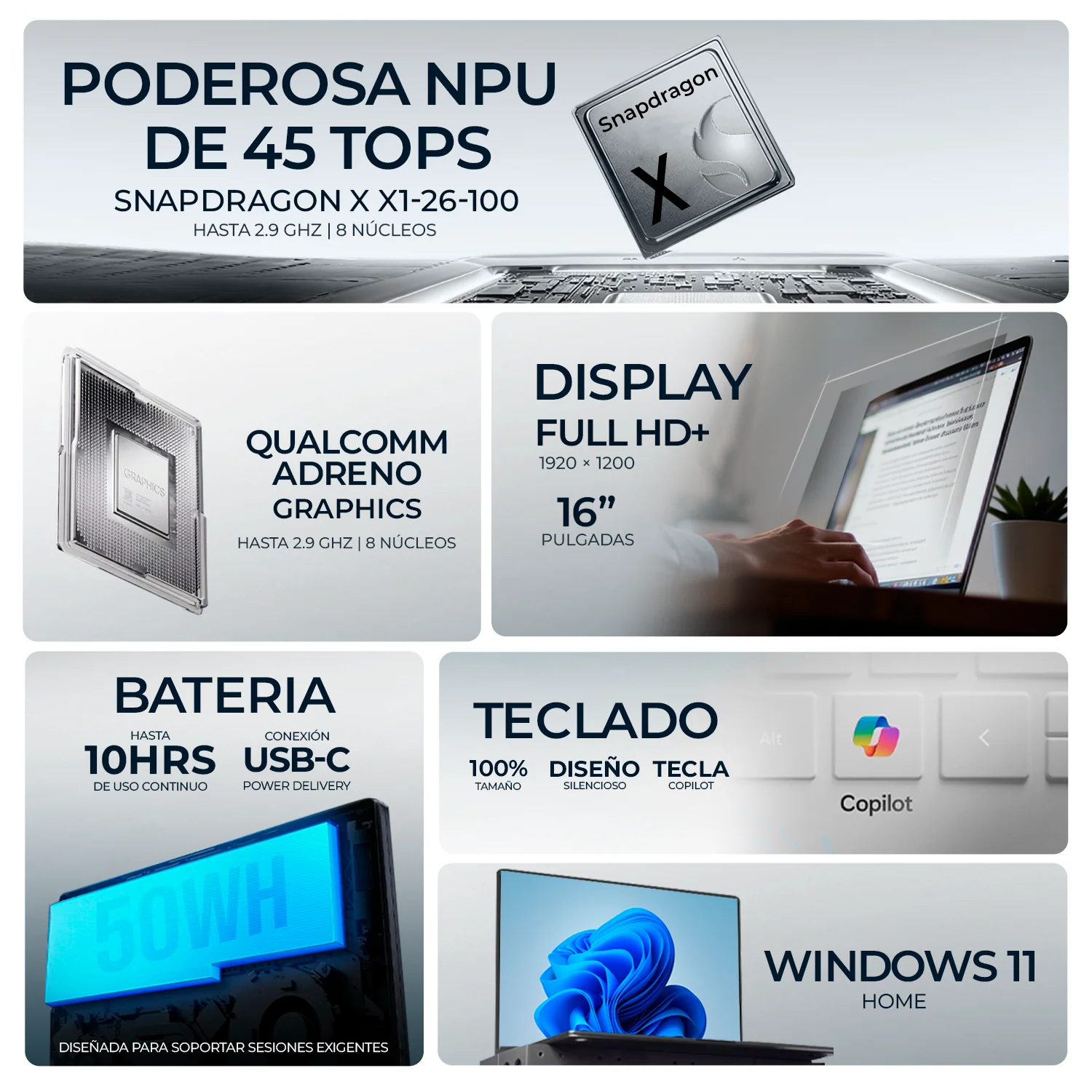 Laptop AI PC ASUS Vivobook 16 X1607QA Snapdragon X 16GB LPDDR5X 1TB SSD Pantalla 16" IPS FHD+ Copilot+ PC NPU 45 TOPS Windows 11 Teclado Ingles - Image 2