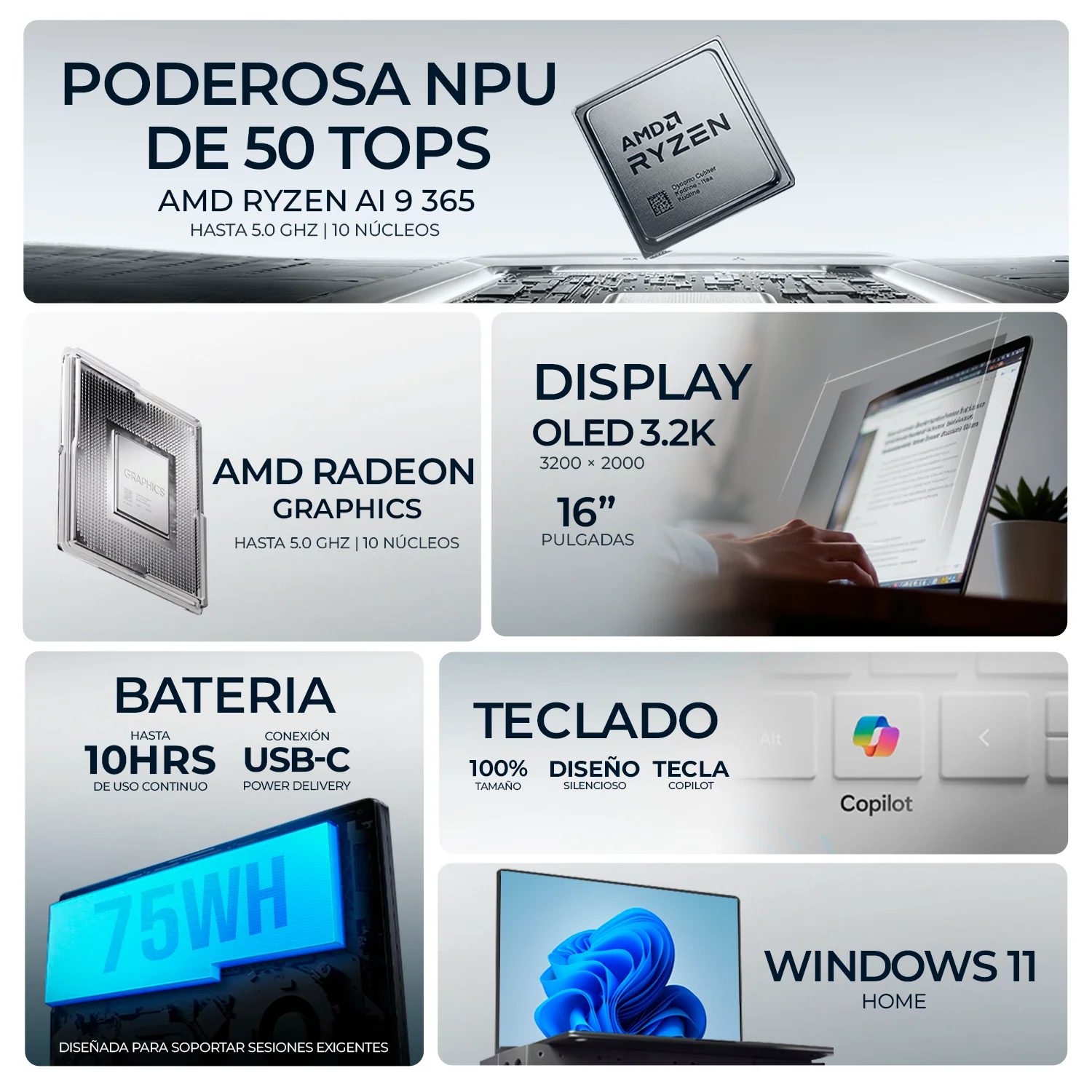 Laptop AI PC ASUS Vivobook S16 M5606WA Ryzen AI 9 365 32GB LPDDR5X 1TB SSD Pantalla 16" OLED 3.2K 120Hz Copilot+ PC NPU 50 TOPS Windows 11 Teclado Ingles - Image 2