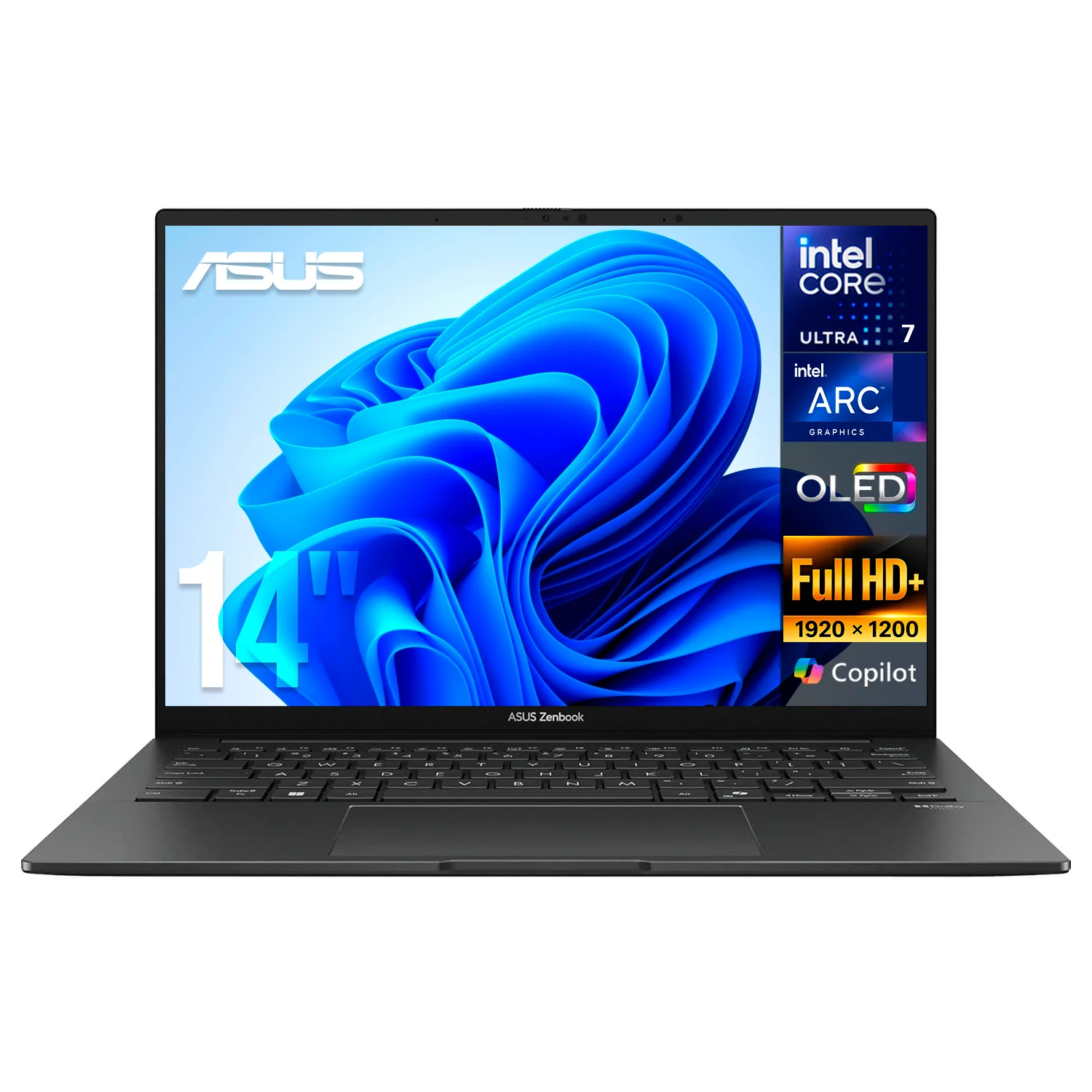 Laptop AI PC ASUS Zenbook 14 UX3405CA Intel Core Ultra 7 255H 16GB LPDDR5X 512GB SSD Pantalla 14" Touch OLED FHD+ Intel AI Boost NPU 13 TOPS Windows 11 Teclado Ingles