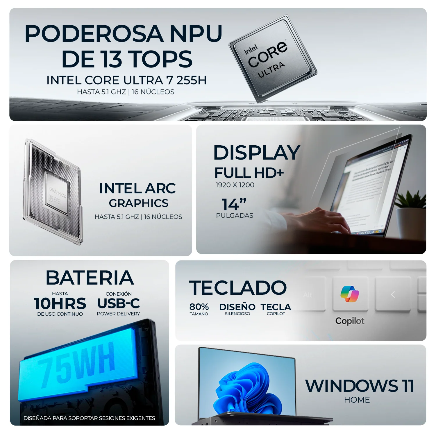 Laptop AI PC ASUS Zenbook 14 UX3405CA Intel Core Ultra 7 255H 16GB LPDDR5X 512GB SSD Pantalla 14" Touch OLED FHD+ Intel AI Boost NPU 13 TOPS Windows 11 Teclado Ingles - Image 2