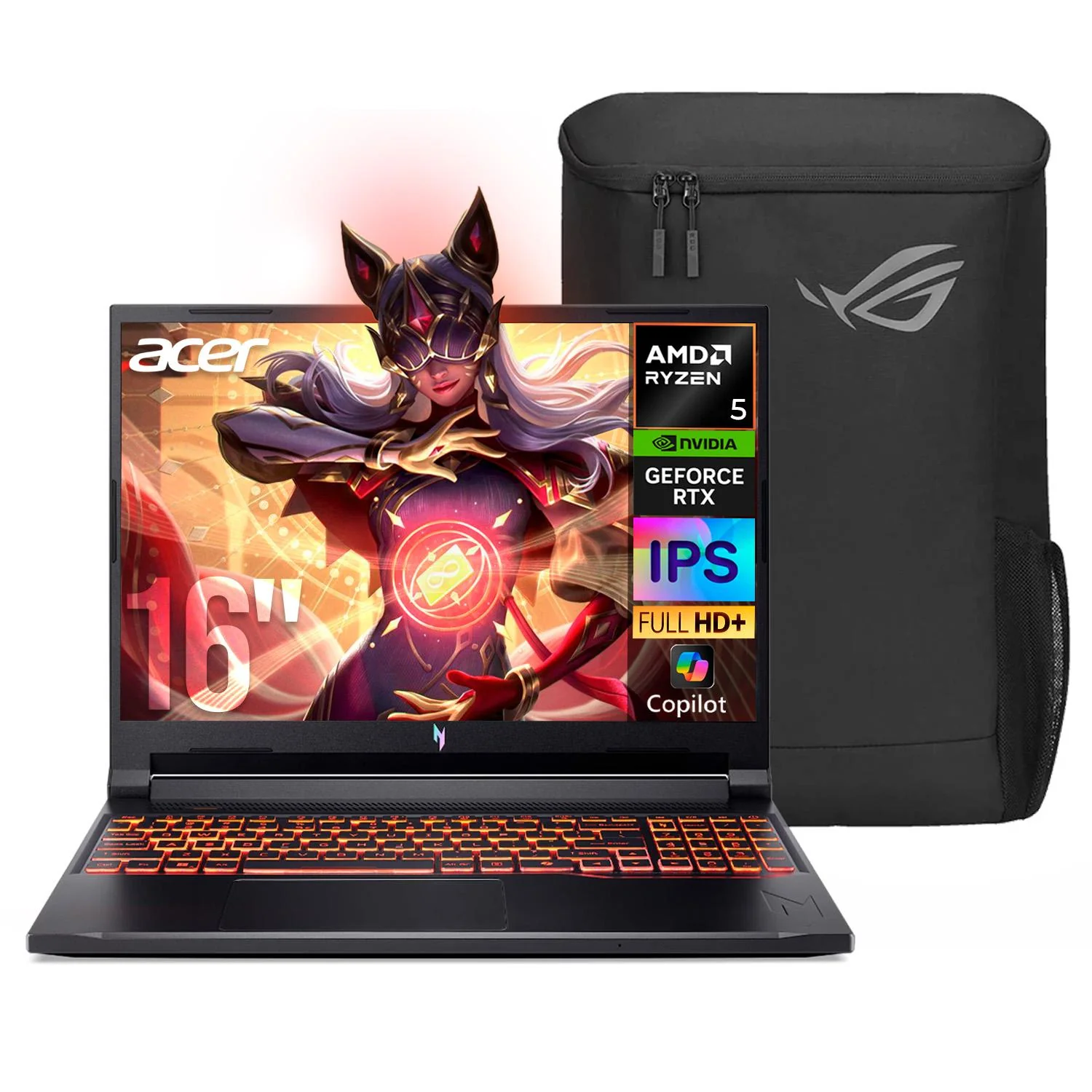Laptop AI PC Gamer ACER Nitro V 16 Nvidia GeForce RTX 5050 8GB AMD Ryzen 5 240 NPU 32GB DDR5 1TB SSD Pantalla 16" IPS FHD+ 180Hz Teclado Ingles W11H Mochila Gaming Inteligente y Rendimiento con IA