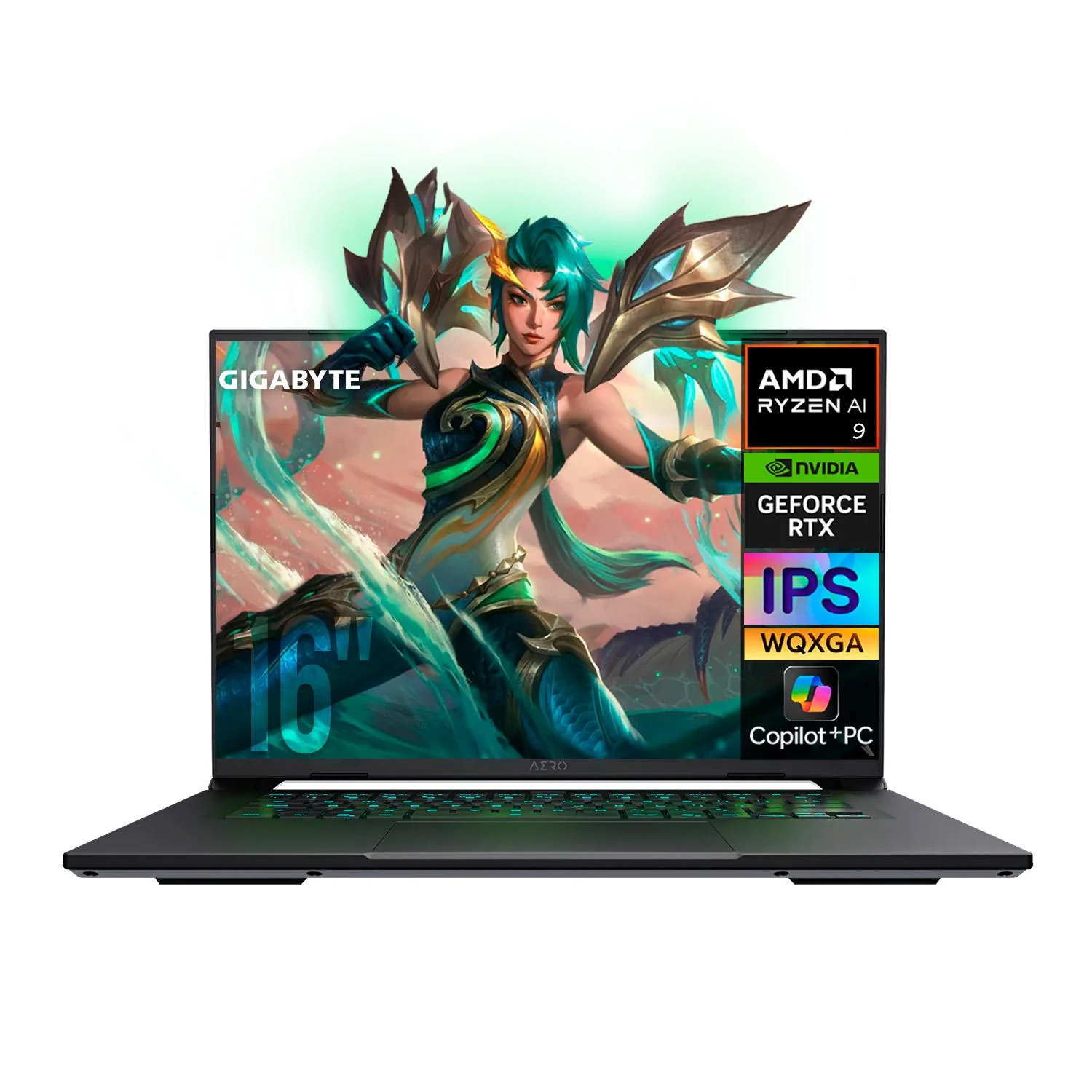 Laptop AI PC Gamer GIGABYTE AERO X16 Nvidia GeForce RTX 5070 8GB DLSS Ryzen AI 9 HX 370 NPU Motor de IA Dedicado 50 TOPS 32GB DDR5 1TB SSD Pantalla 16" IPS WQXGA 165Hz W11H Copilot+ PC