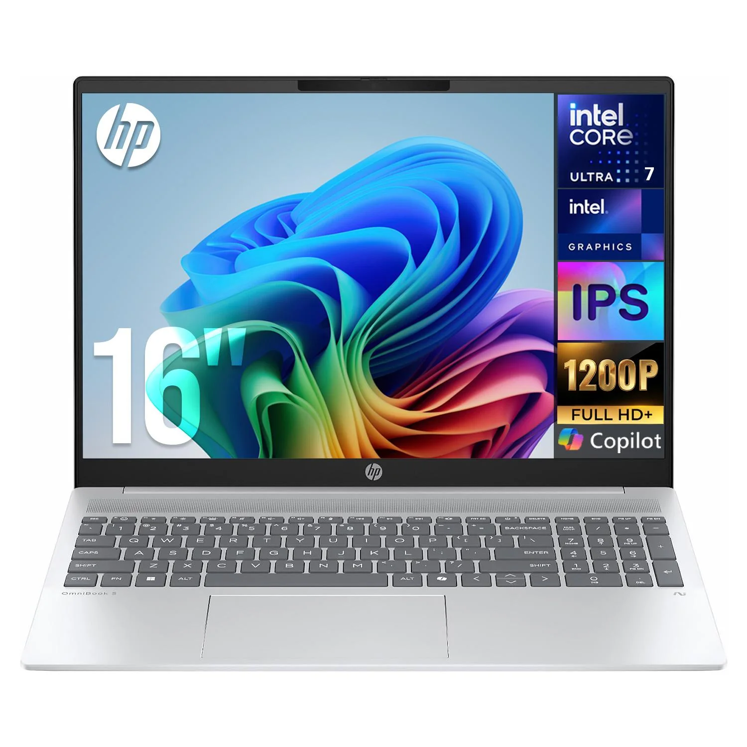 Laptop AI PC HP OmniBook 5 Intel Core Ultra 7 255U 16GB LPDDR5x 1TB SSD Pantalla Touch 16" IPS FHD+ Teclado Ingles W11H Optimizado para Copilot
