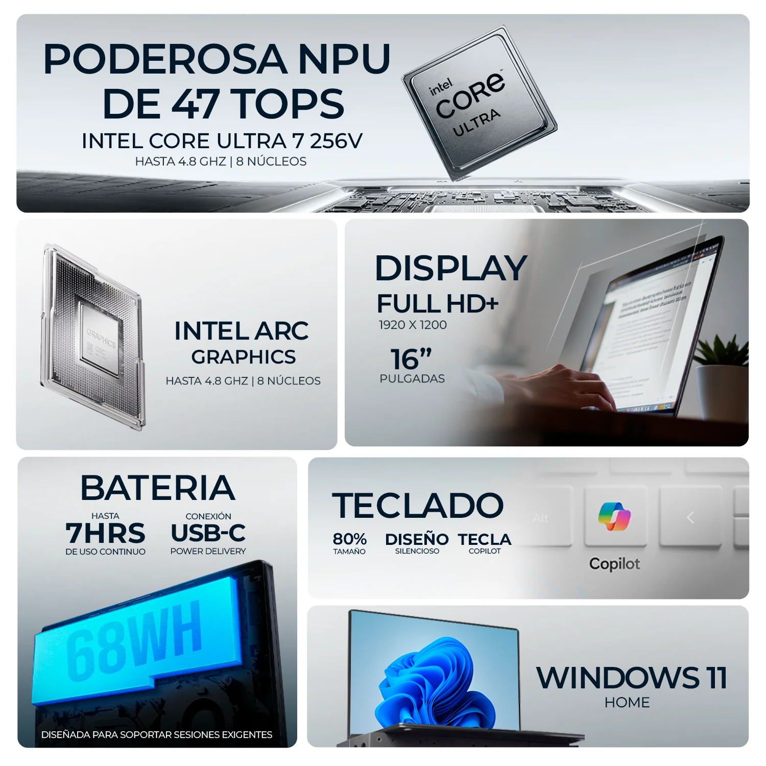 Laptop AI PC HP OmniBook X Flip 16-as0023dx Core Ultra 7 256V 16GB LPDDR5X 1TB SSD Pantalla 16"Touch IPS FHD+ Copilot+ PC NPU 47 TOPS Windows 11 Teclado Ingles - Image 2