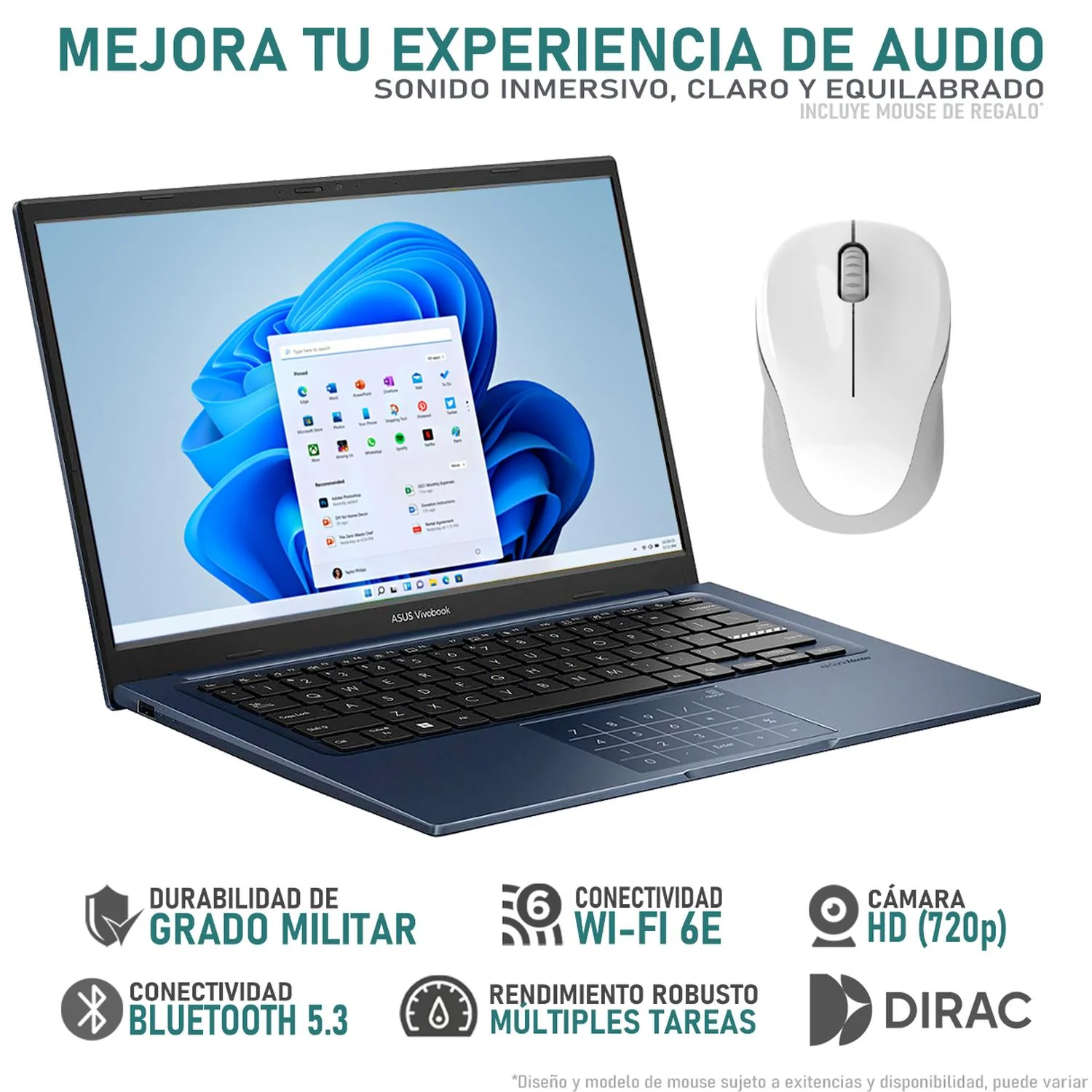 Laptop ASUS Vivobook 14 Intel Core i3 1315U 16GB SSD 512GB 14" FHD Teclado Ingles Mouse DXT ideal para Estudio y Multitarea - Image 3