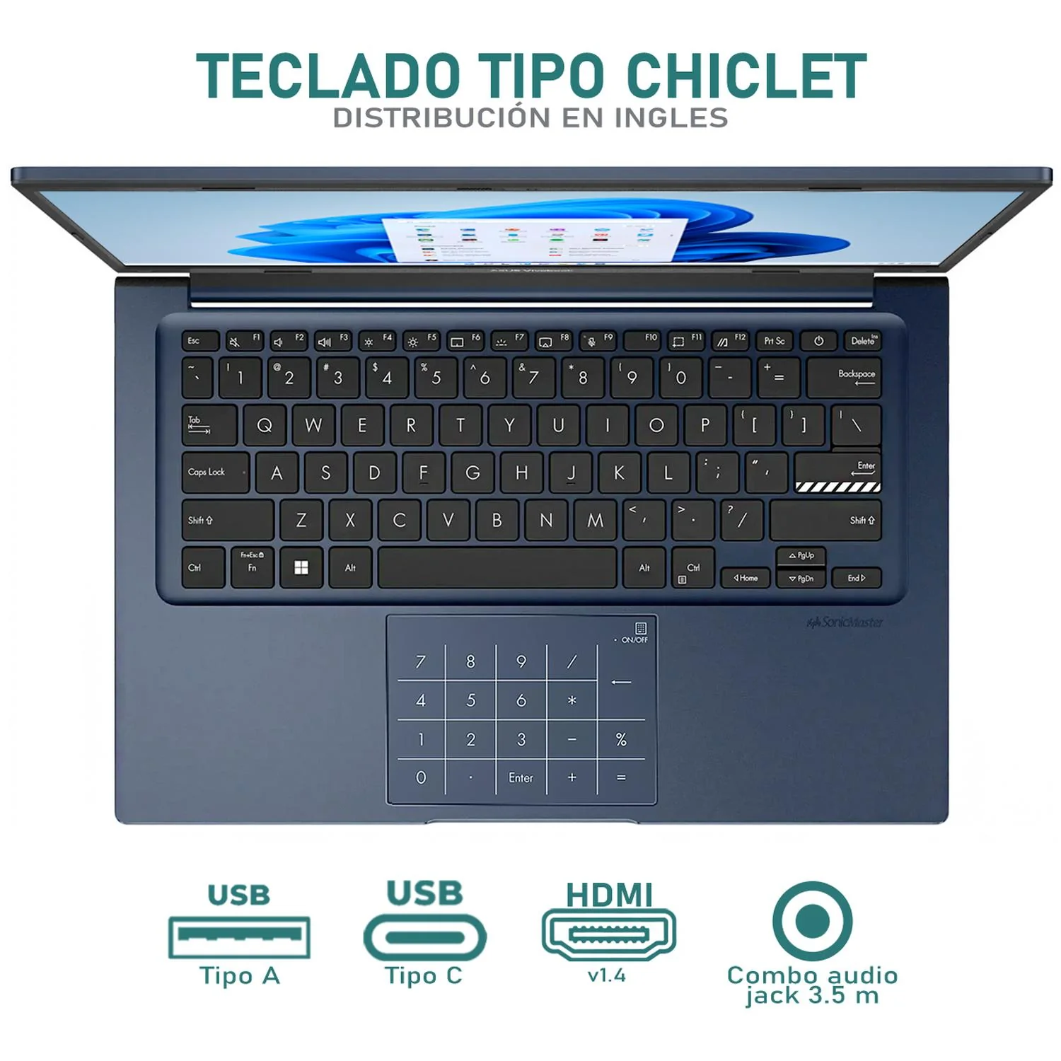 Laptop ASUS Vivobook 14 Intel Core i3 1315U 16GB SSD 512GB 14" FHD Teclado Ingles Mouse DXT ideal para Estudio y Multitarea - Image 4