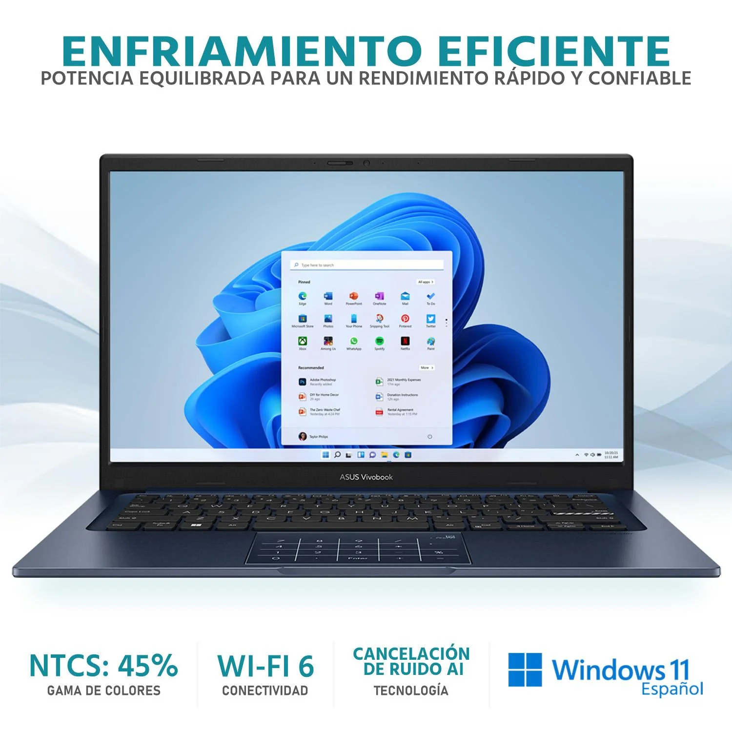 Laptop ASUS Vivobook 14 Intel Core i5 1334U 8GB RAM 512GB SSD 14" Windows 11 Home Teclado en Español - Image 3