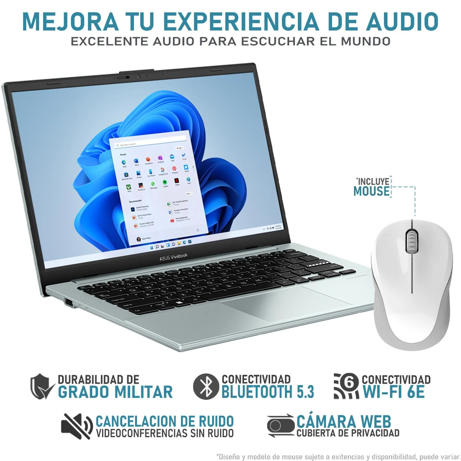 Laptop ASUS Vivobook Go 14 AMD Ryzen 5 7520U 8GB RAM 512GB SSD 14" Windows 11 Home Teclado en Español + Mouse DXT - Image 3