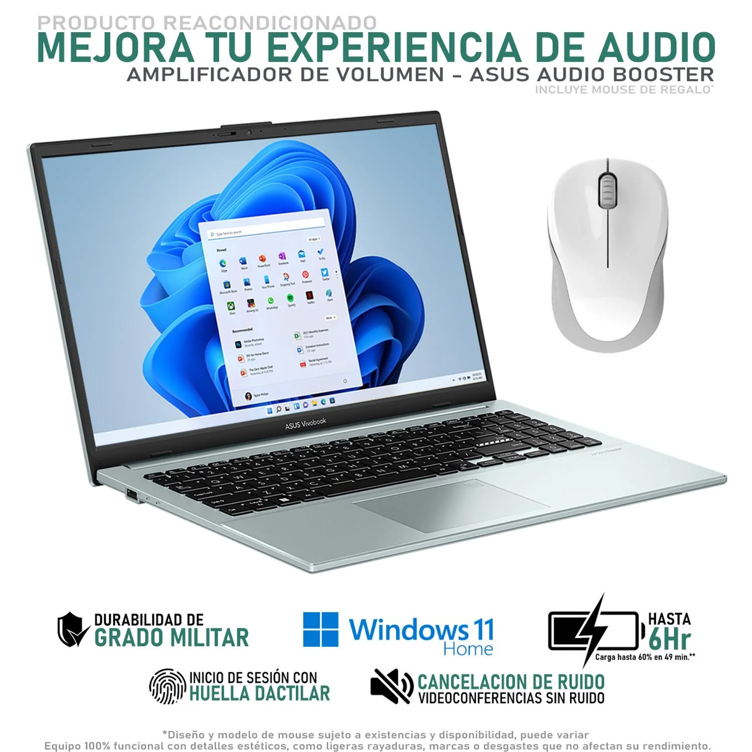 Laptop ASUS Vivobook Go 15 Intel Core i3 N305 8GB RAM 256GB SSD 15.6" Windows 11 Home Teclado en Ingles + Mouse DXT Reacondicionado - Image 3
