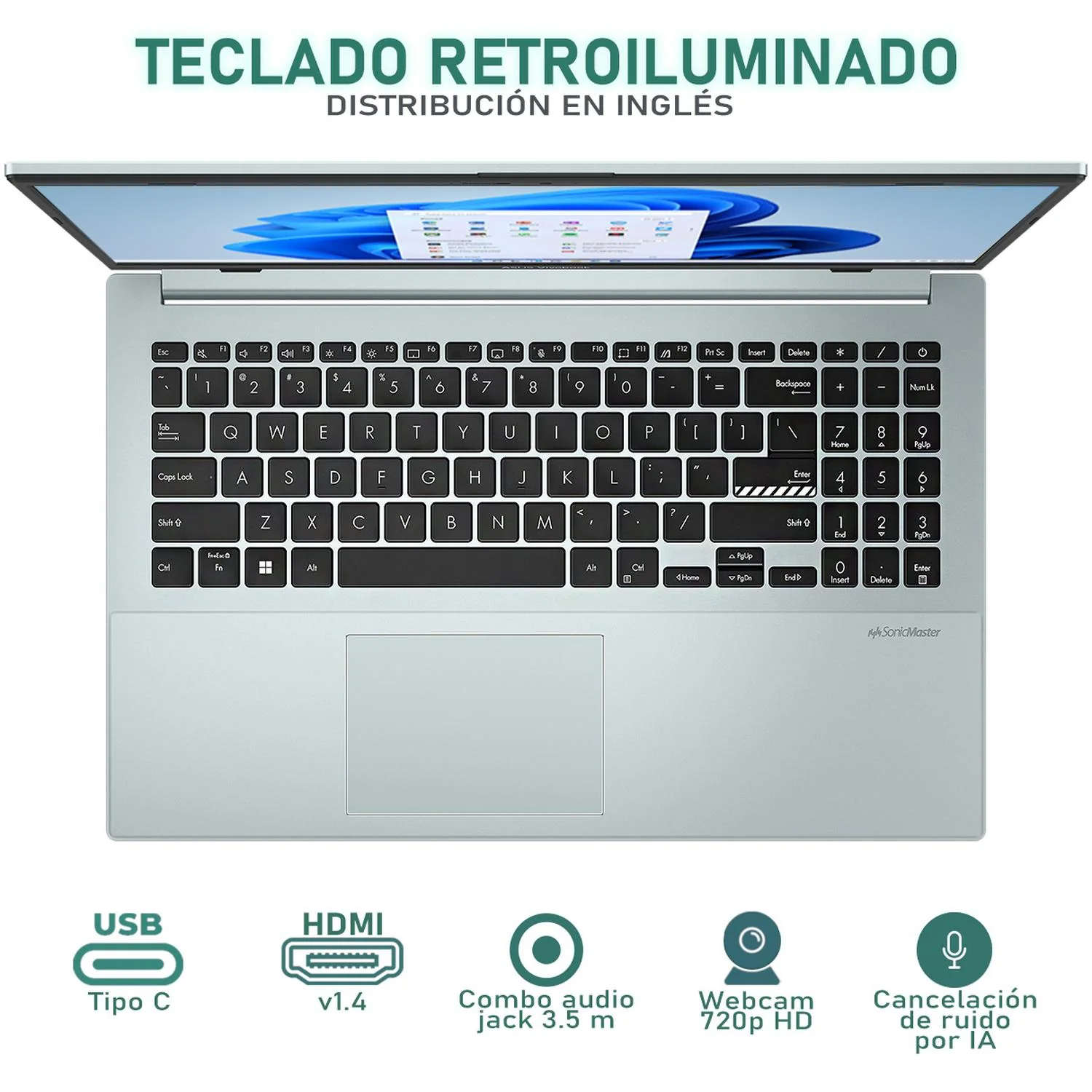 Laptop ASUS Vivobook Go 15 Intel Core i3 N305 8GB RAM 256GB SSD 15.6" Windows 11 Home Teclado en Ingles + Mouse DXT Reacondicionado - Image 4