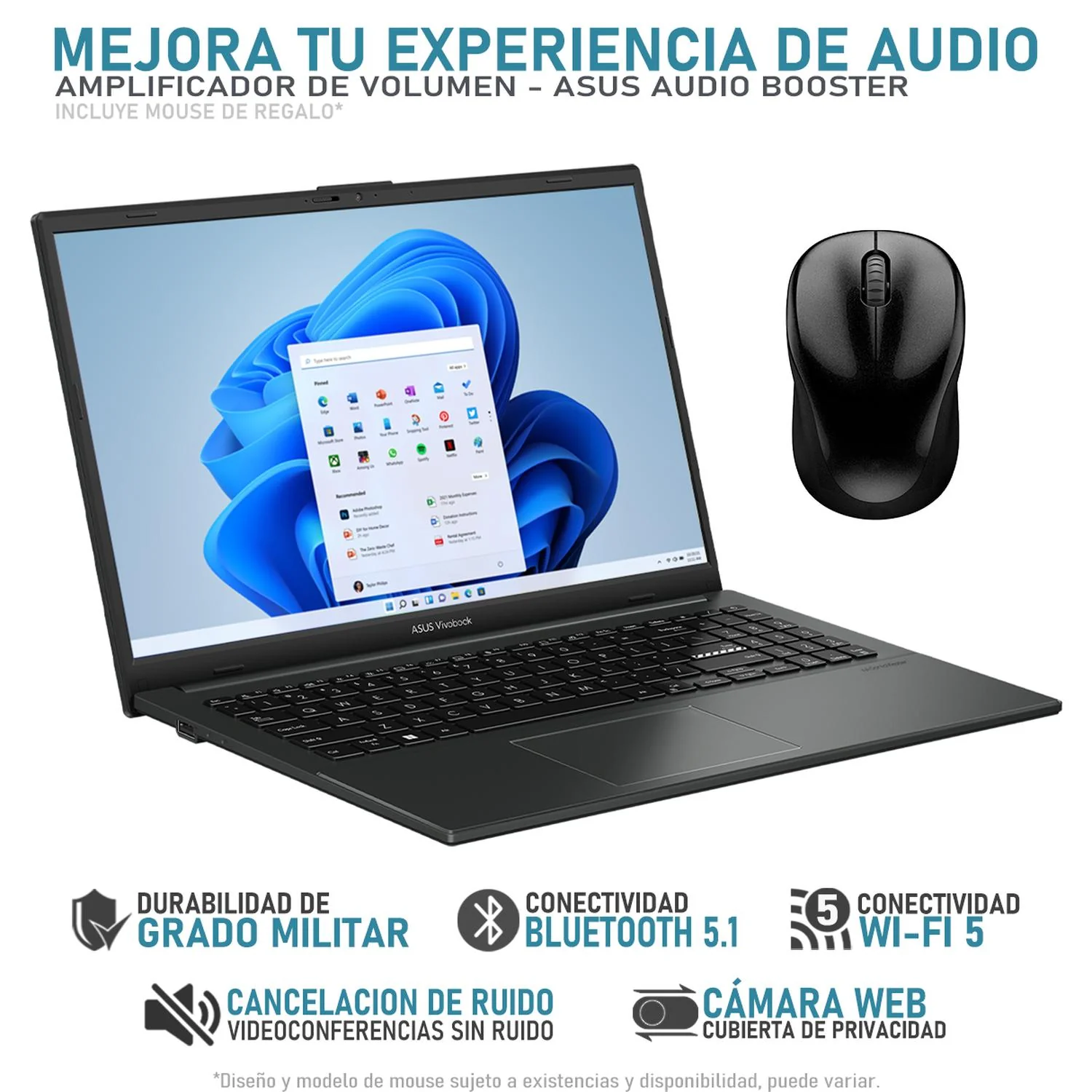 Laptop ASUS Vivobook Go 15 Intel Core i3 N305 8GB RAM 512GB SSD 15.6" Windows 11 Home Teclado en Español + Mouse DXT - Image 3