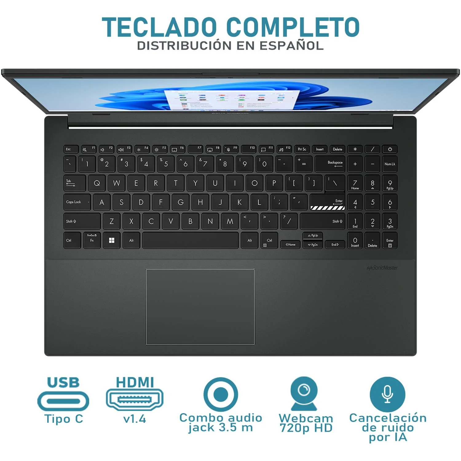 Laptop ASUS Vivobook Go 15 Intel Core i3 N305 8GB RAM 512GB SSD 15.6" Windows 11 Home Teclado en Español + Mouse DXT - Image 4