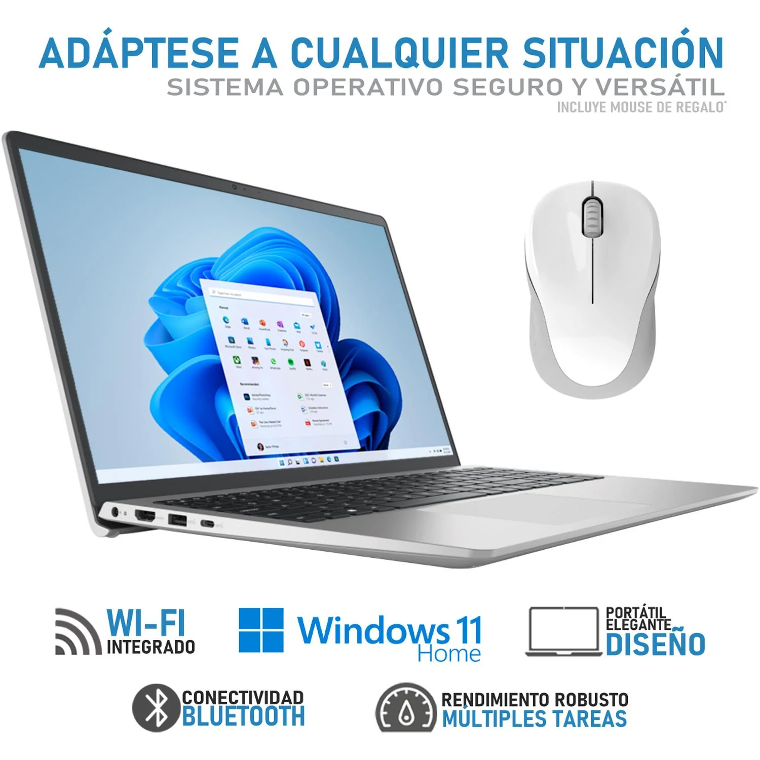 Laptop DELL Inspiron 15 3535 AMD Ryzen 5 7520U 8GB RAM 512GB SSD 15.6" Windows 11 Home + Mouse DXT Teclado en Español - Image 3