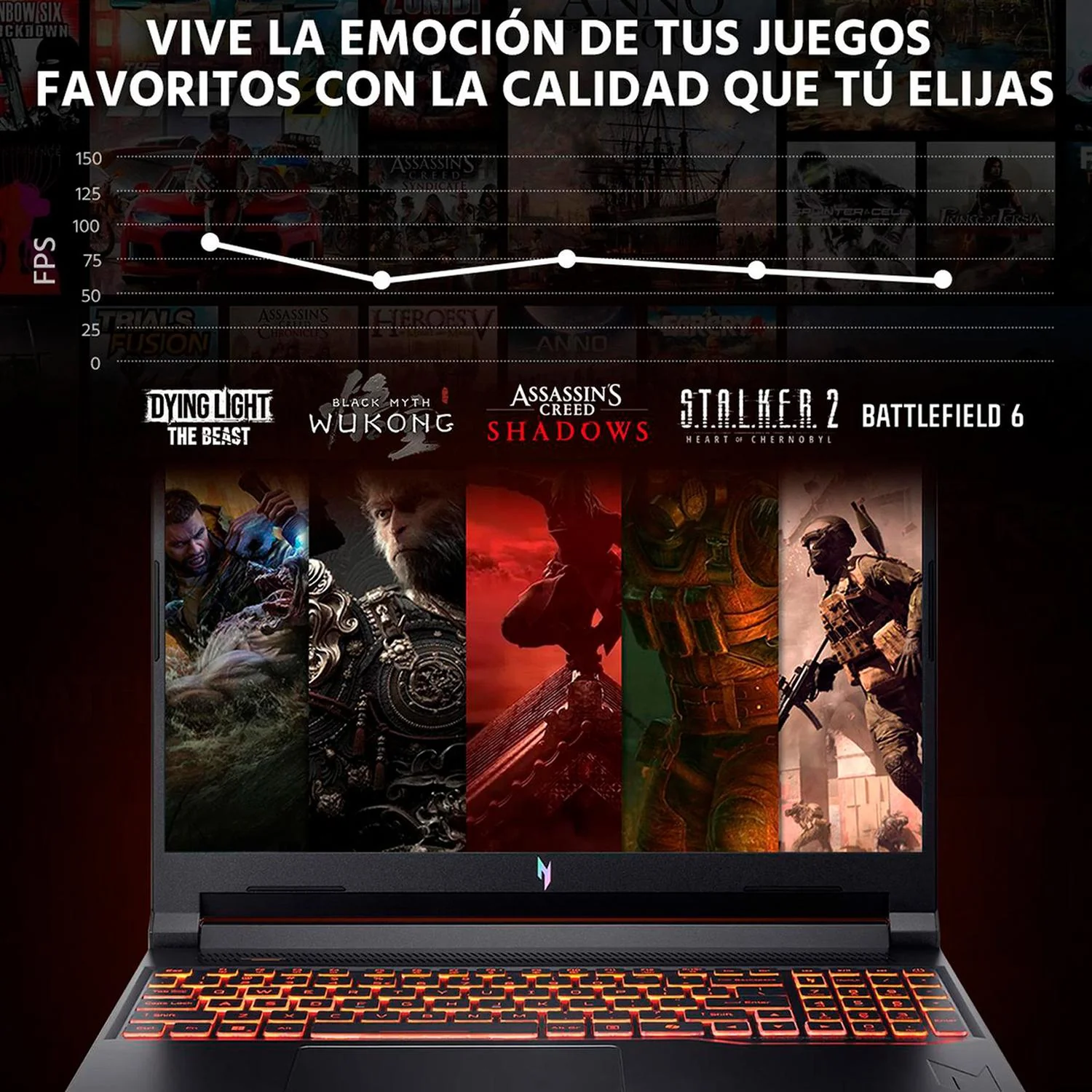 Laptop Gamer ACER Nitro V 16 NVIDIA GeForce RTX 5050 AMD Ryzen 5 240 24GB DDR5 SSD 1TB 16" WUXGA 180Hz Teclado Ingles Reacondicionado Multitarea Avanzada y Gaming Competitivo - Image 5