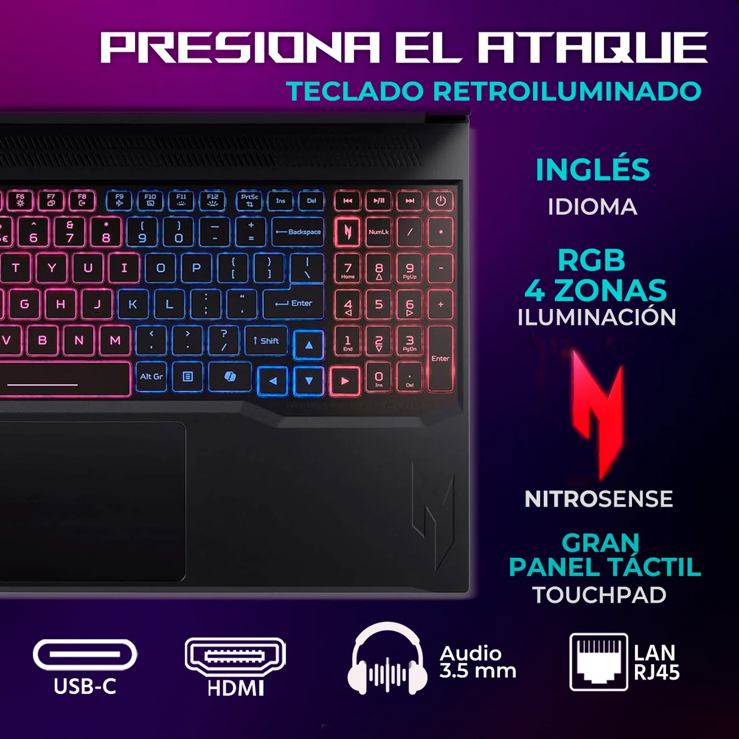 Laptop Gamer ACER Nitro V 16S NVIDIA GeForce RTX 5060 8GB Intel Core i7 240H 32GB DDR5 1TB SSD Pantalla 16" FHD+ 180Hz Teclado Ingles Mouse DXT Gaming Streaming Profesional y Gaming Competitivo - Image 4