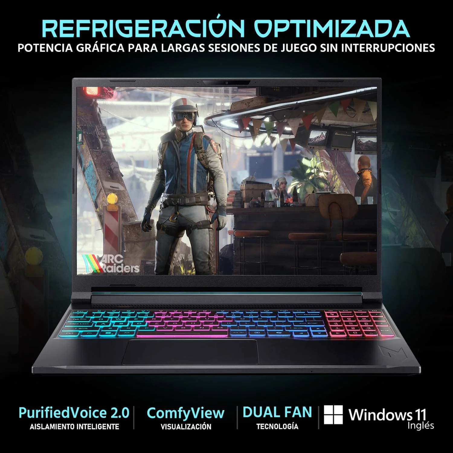 Laptop Gamer ACER Nitro V 16S NVIDIA GeForce RTX 5060 Intel Core 7 240H 16GB DDR5 1TB SSD 16" 180Hz W11 Teclado Ingles Gaming Intensivo y Edición de Video - Image 3
