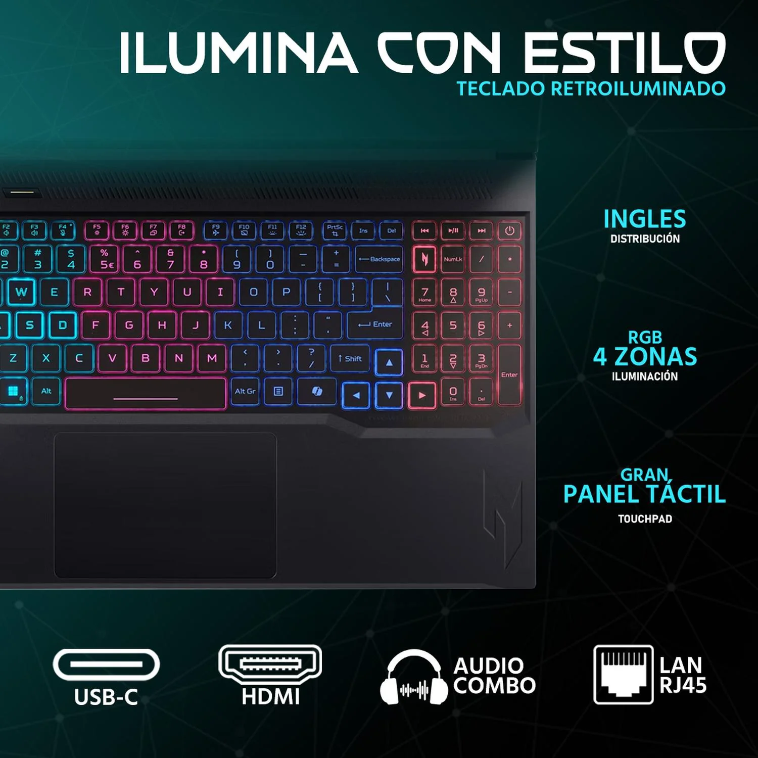 Laptop Gamer ACER Nitro V 16S NVIDIA GeForce RTX 5060 Intel Core 7 240H 16GB DDR5 1TB SSD 16" 180Hz W11 Teclado Ingles Gaming Intensivo y Edición de Video - Image 4