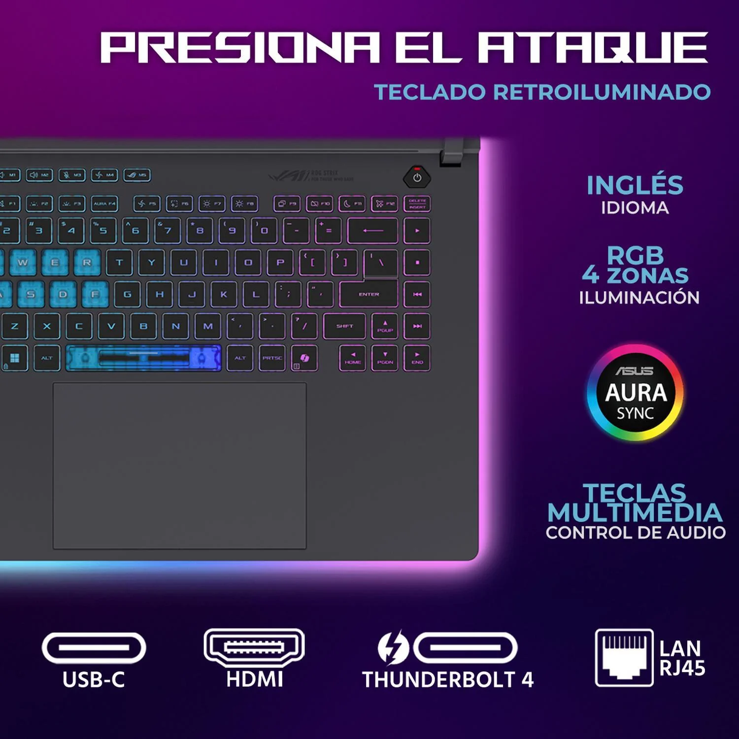 Laptop Gamer ASUS ROG Strix G16 NVIDIA GeForce RTX 5060 Intel Core i7 14650HX 16GB DDR5 SSD 1TB 16" WUXGA 165Hz Teclado Ingles Gaming Competitivo y Diseño - Image 4