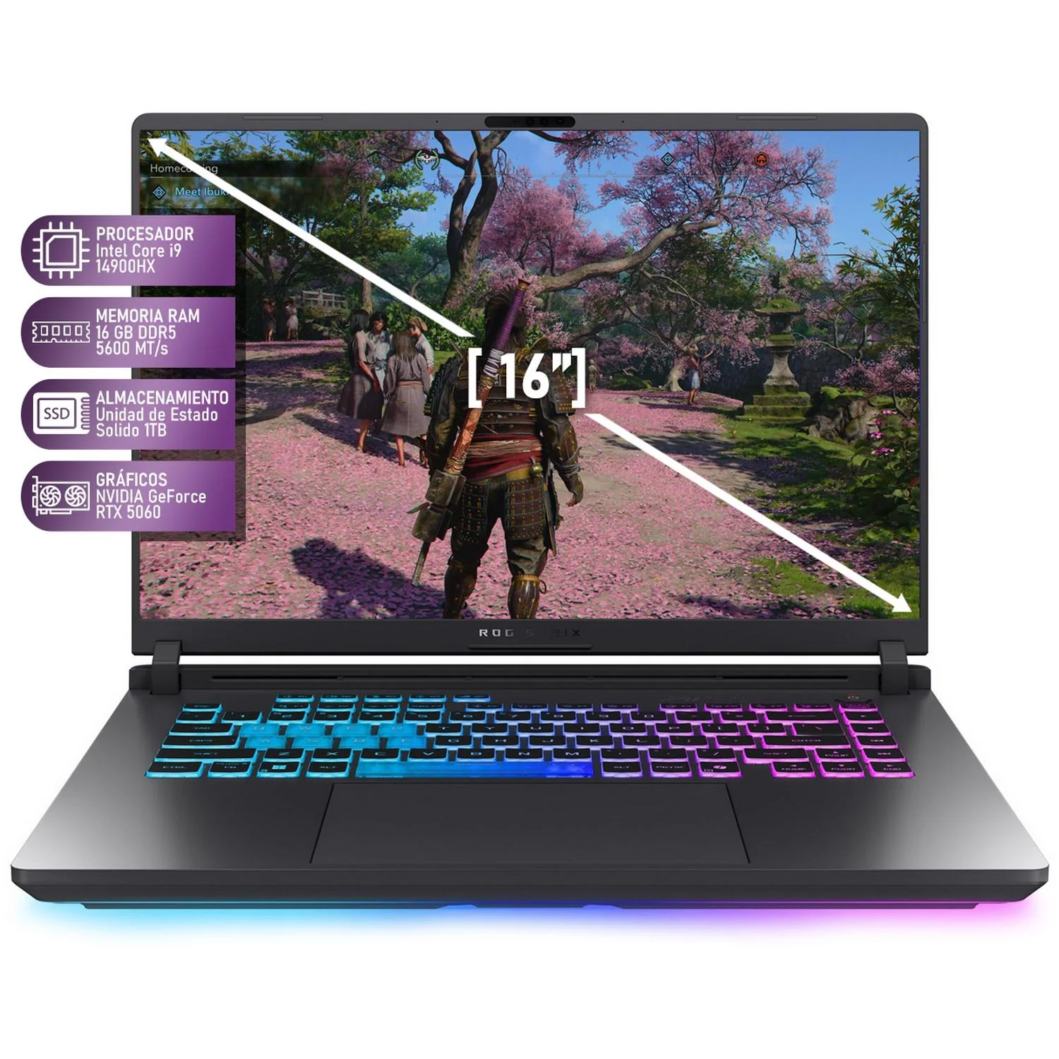 Laptop Gamer ASUS ROG Strix G16 NVIDIA GeForce RTX 5060 Intel Core i9 14900HX 16GB RAM 1TB SSD 16" Windows 11 Home Teclado en Ingles - Image 2