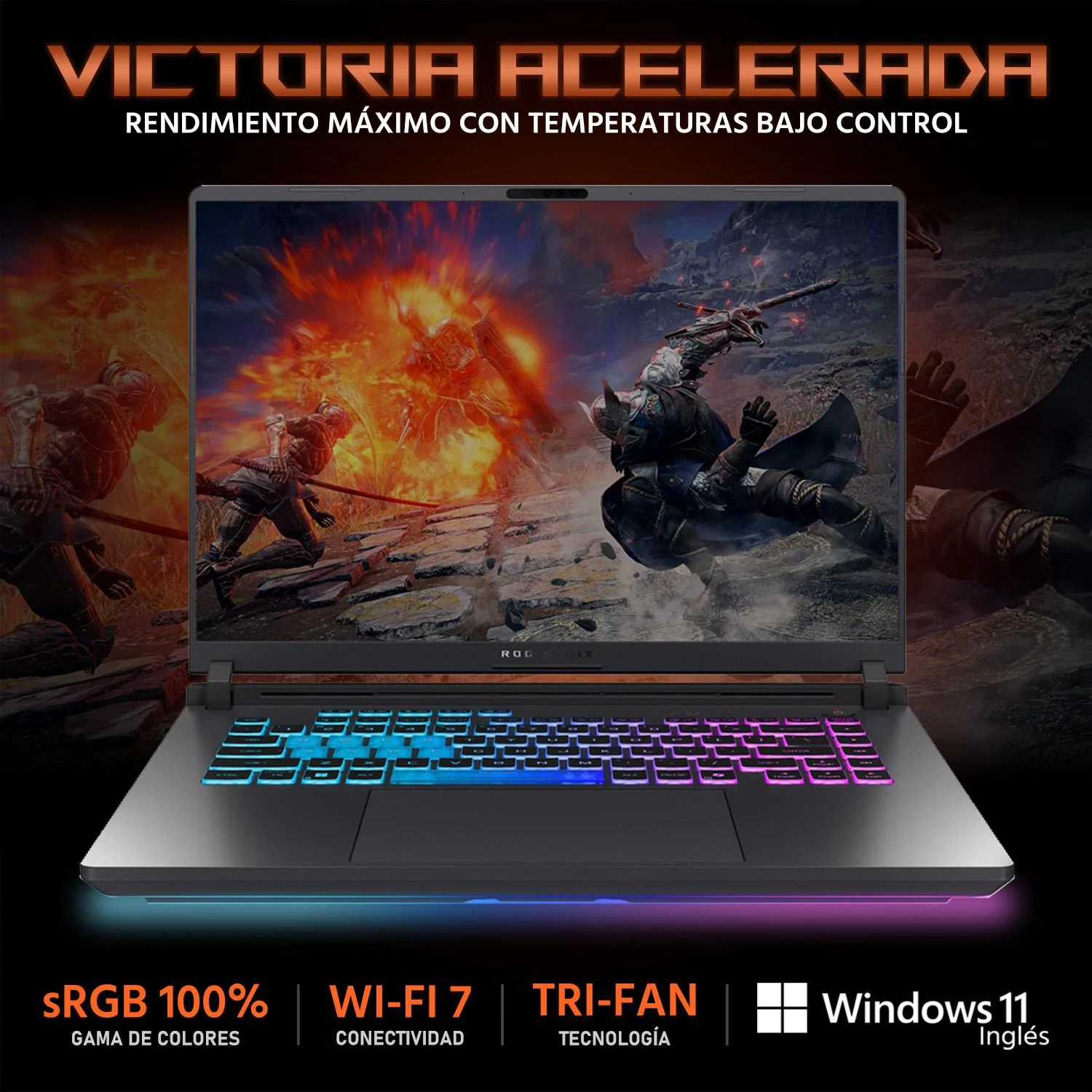 Laptop Gamer ASUS ROG Strix G16 NVIDIA GeForce RTX 5060 Intel Core i9 14900HX 32GB RAM 1TB SSD 16" Windows 11 Home Teclado en Ingles + Mochila - Image 3