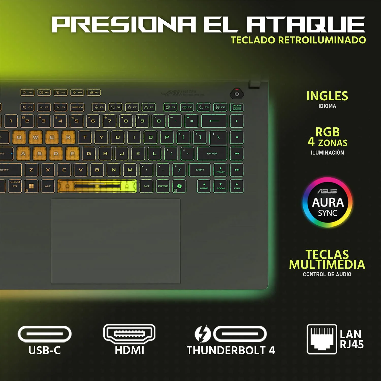 Laptop Gamer ASUS ROG Strix G16 NVIDIA GeForce RTX 5060 Intel Core i9 14900HX 32GB RAM 1TB SSD 16" Windows 11 Home Teclado en Ingles + Mochila - Image 4