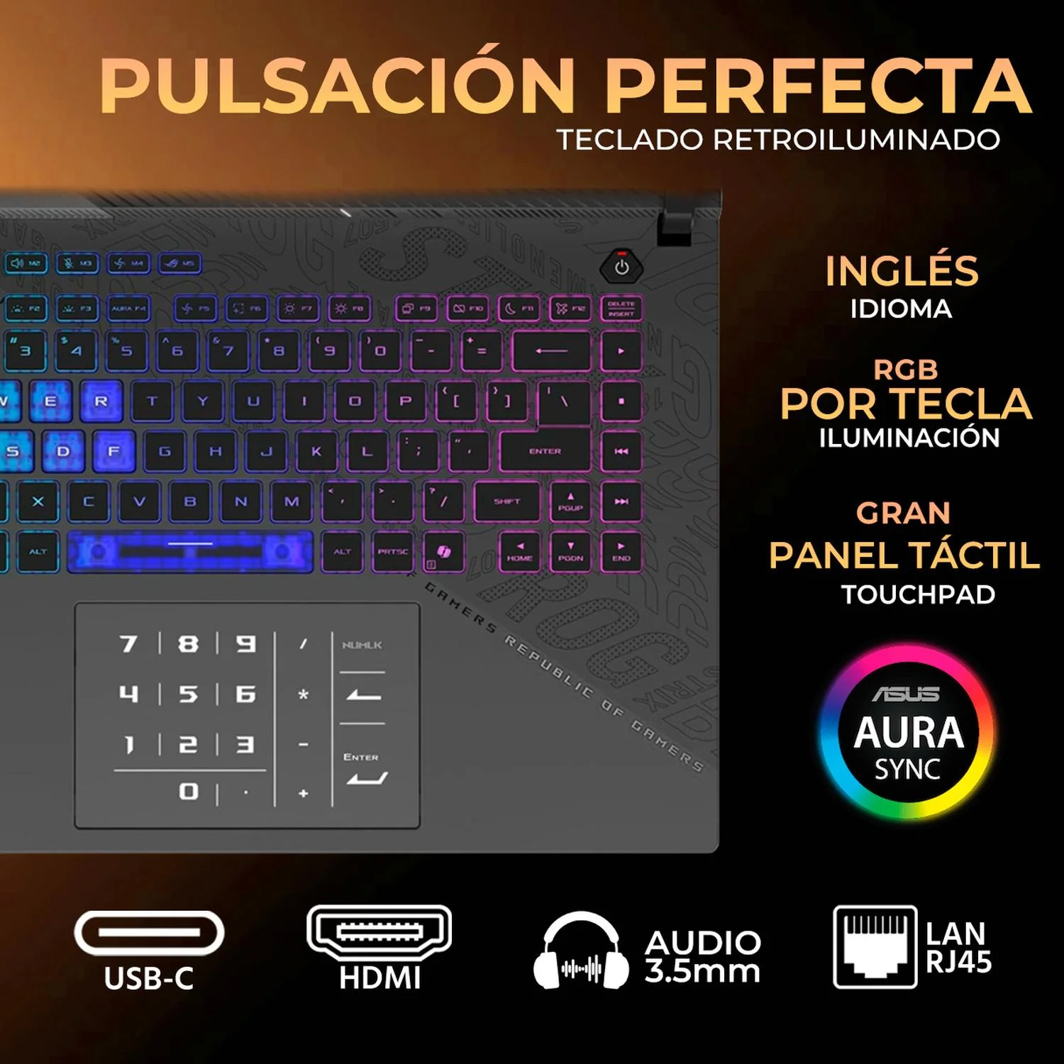 Laptop Gamer ASUS ROG Strix G16 NVIDIA GeForce RTX 5070 Ti AMD Ryzen 9 9955HX 32GB DDR5 SSD 1TB 16" WQXGA 240Hz Teclado Ingles Gaming Competitivo e Ingenieria Avanzada - Image 4