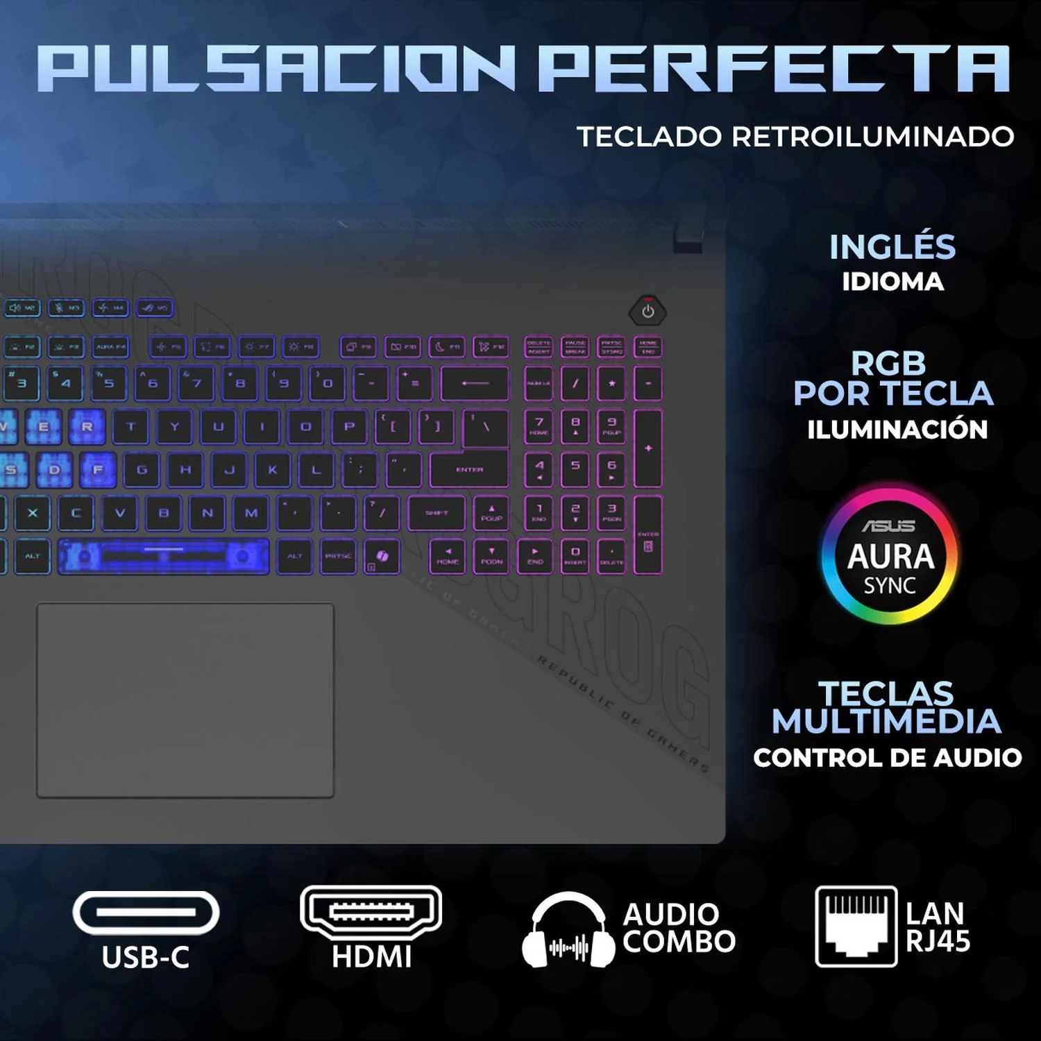 Laptop Gamer ASUS ROG Strix G18 NVIDIA GeForce RTX 5070 AMD Ryzen 9 9955HX 32GB DDR5 SSD 1TB 18" WQXGA 240Hz Teclado Ingles Gaming Avanzado, Streaming y Edicion - Image 4