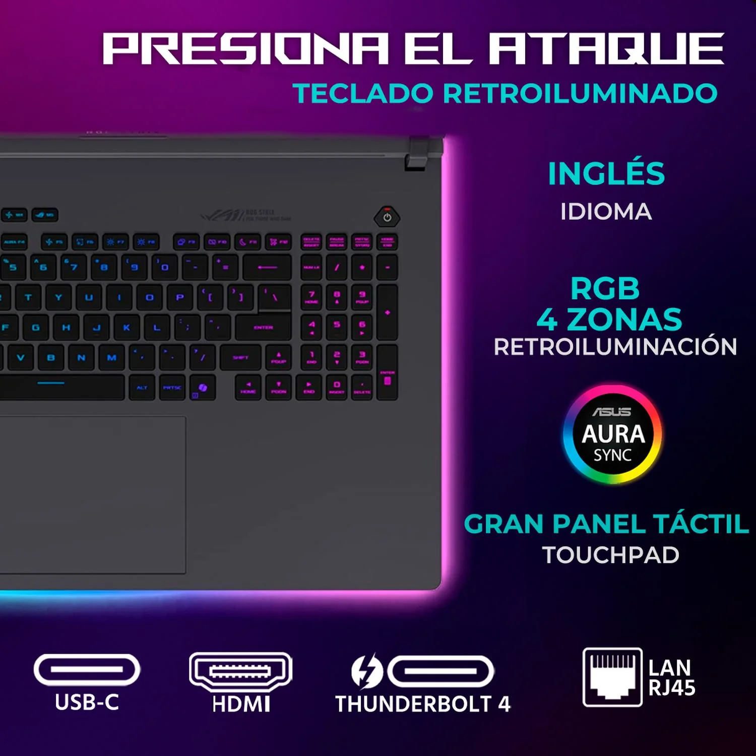 Laptop Gamer ASUS ROG Strix G18 NVIDIA GeForce RTX 5070 Intel Core Ultra 9 275HX 32GB DDR5 SSD 1TB 18" WQXGA 240Hz Teclado Ingles Potencia Extrema y Gaming Avanzado - Image 5