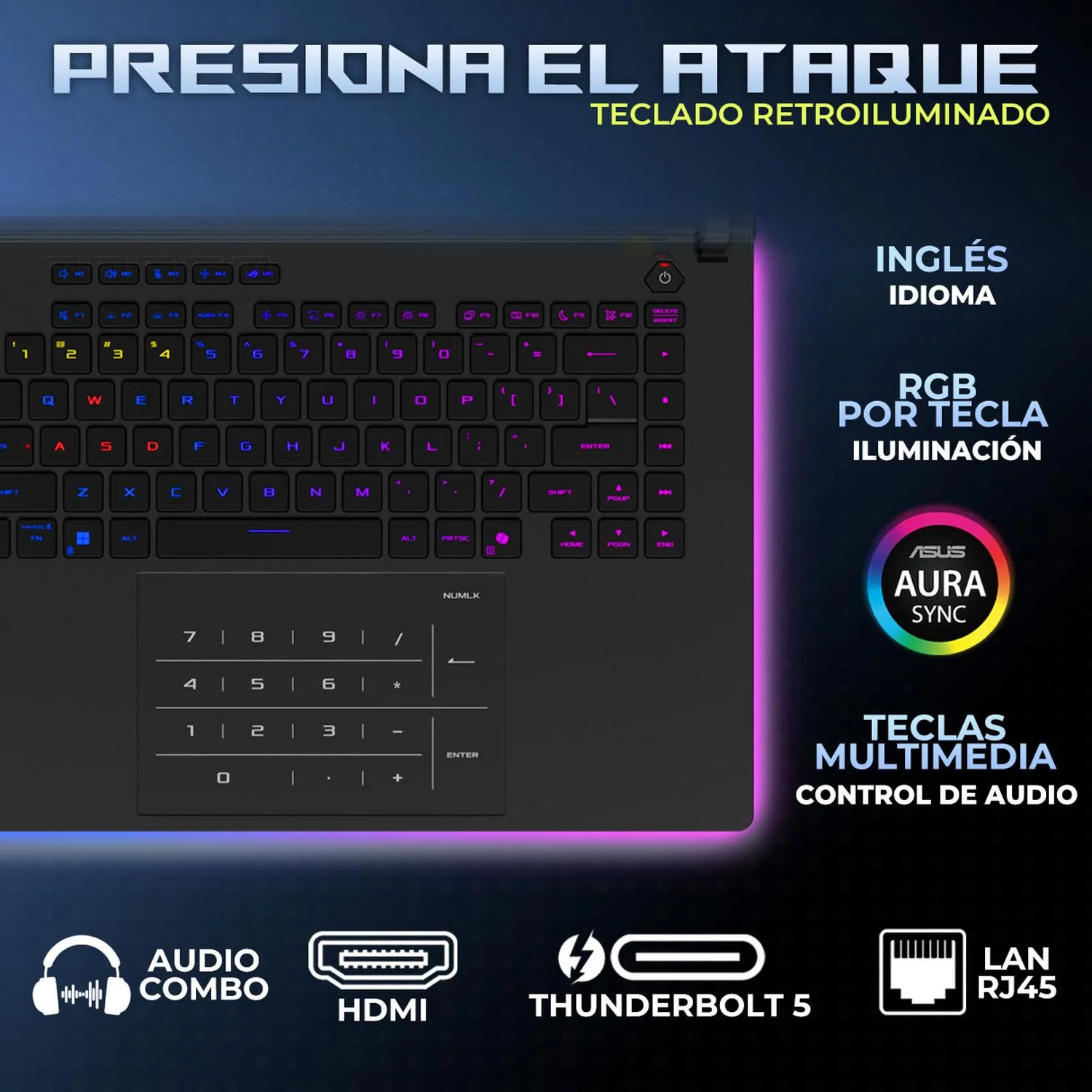 Laptop Gamer ASUS ROG Strix SCAR 16 NVIDIA GeForce RTX 5090 Intel Core Ultra 9 275HX 32GB DDR5 SSD 2TB 16" WQXGA 240Hz Teclado Ingles Gaming Avanzado y Creacion de Contenido - Image 5